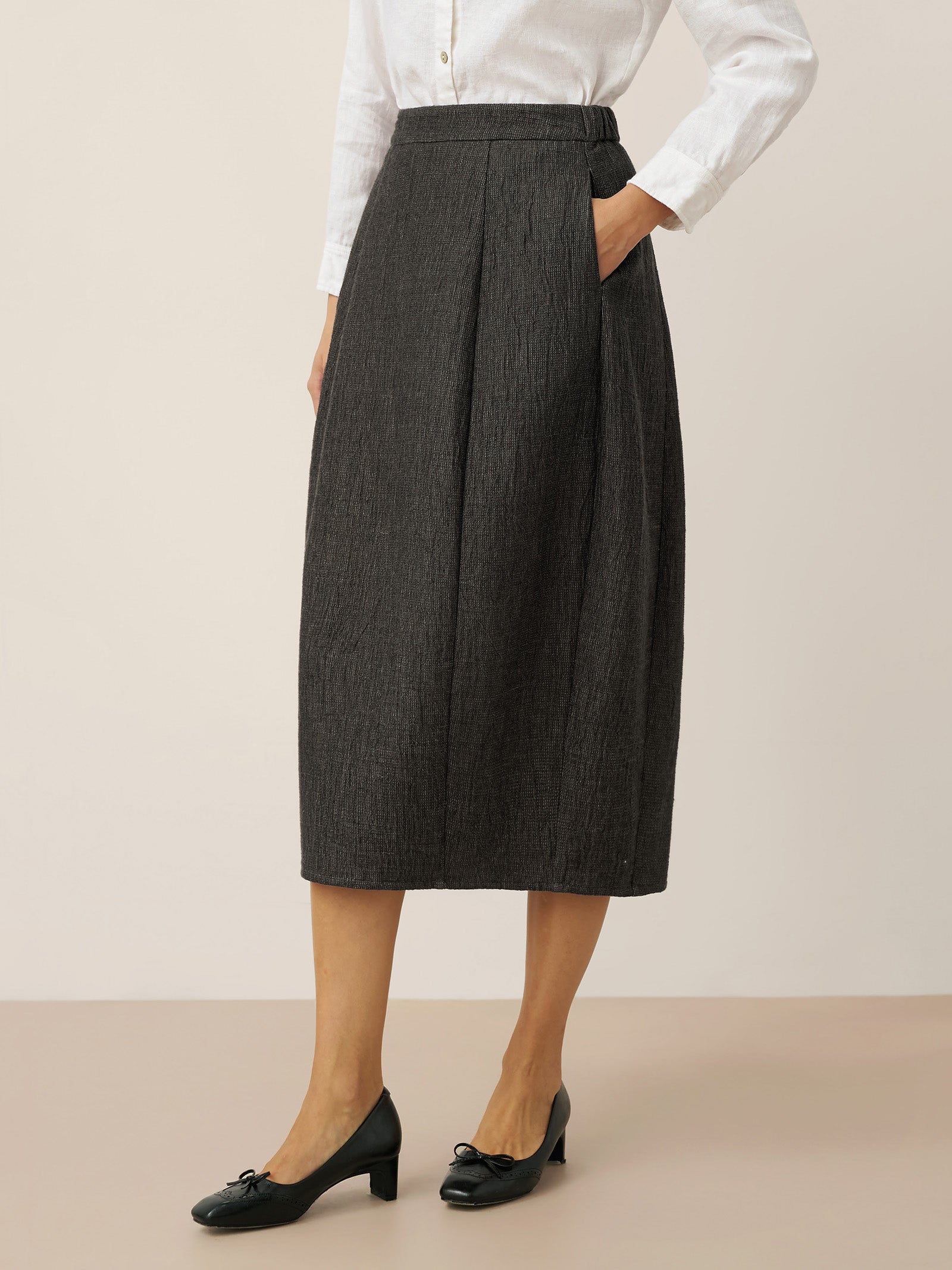 Linen Cocoon-Shaped Elastic Waist Skirt RHIANNON