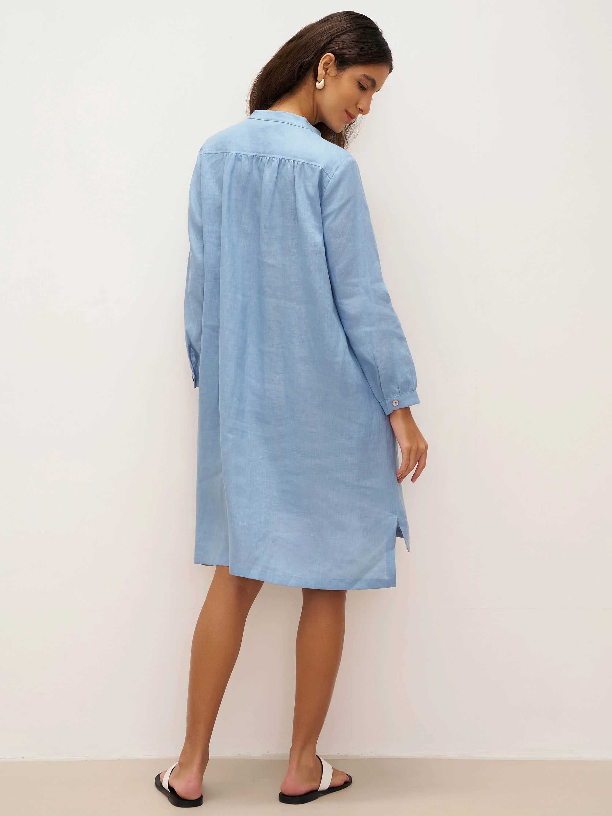 100% Linen V-Neck Pullover Shirt Dress JADEN