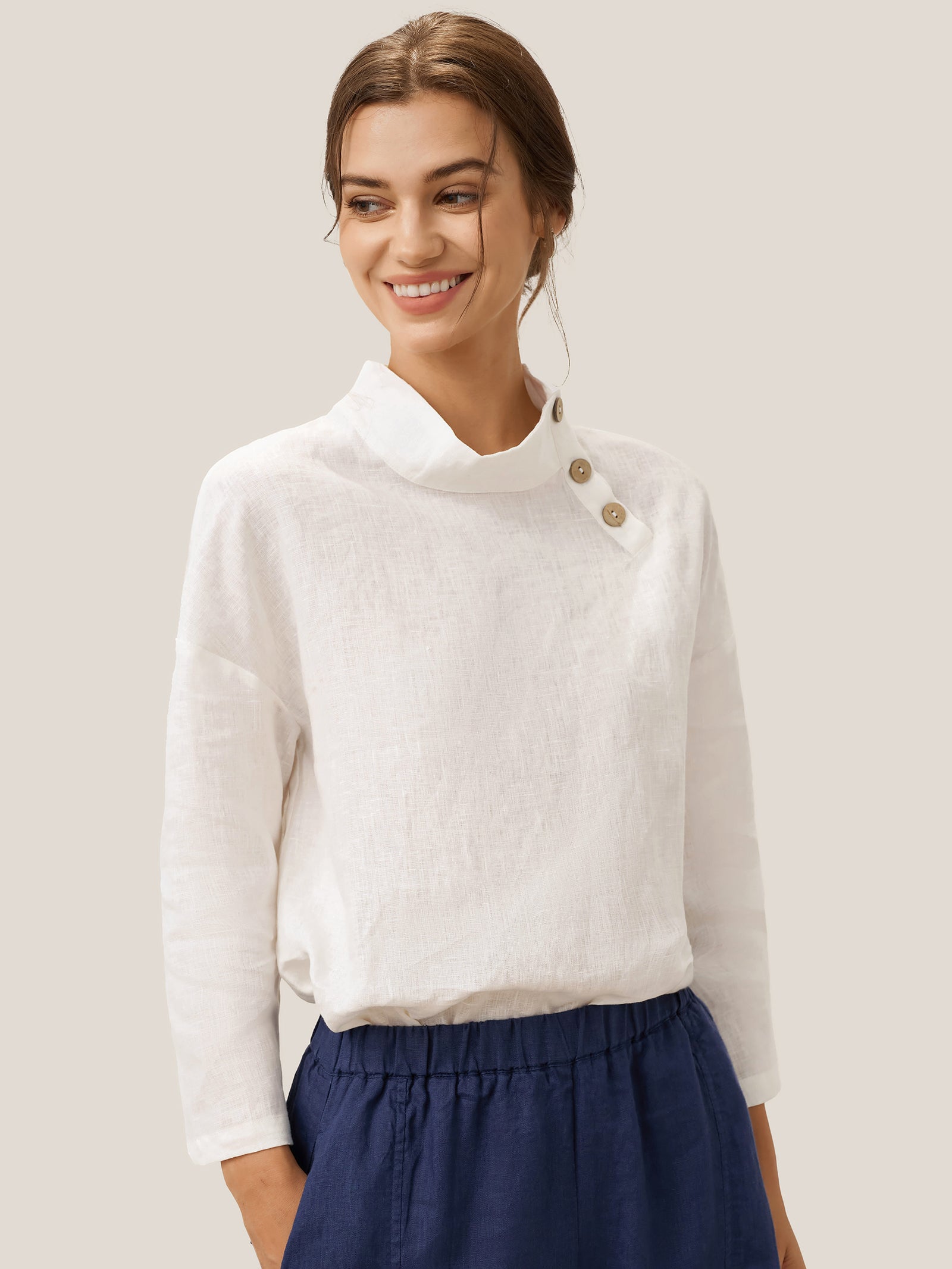 100% Linen Classic Side Neck Top CORA