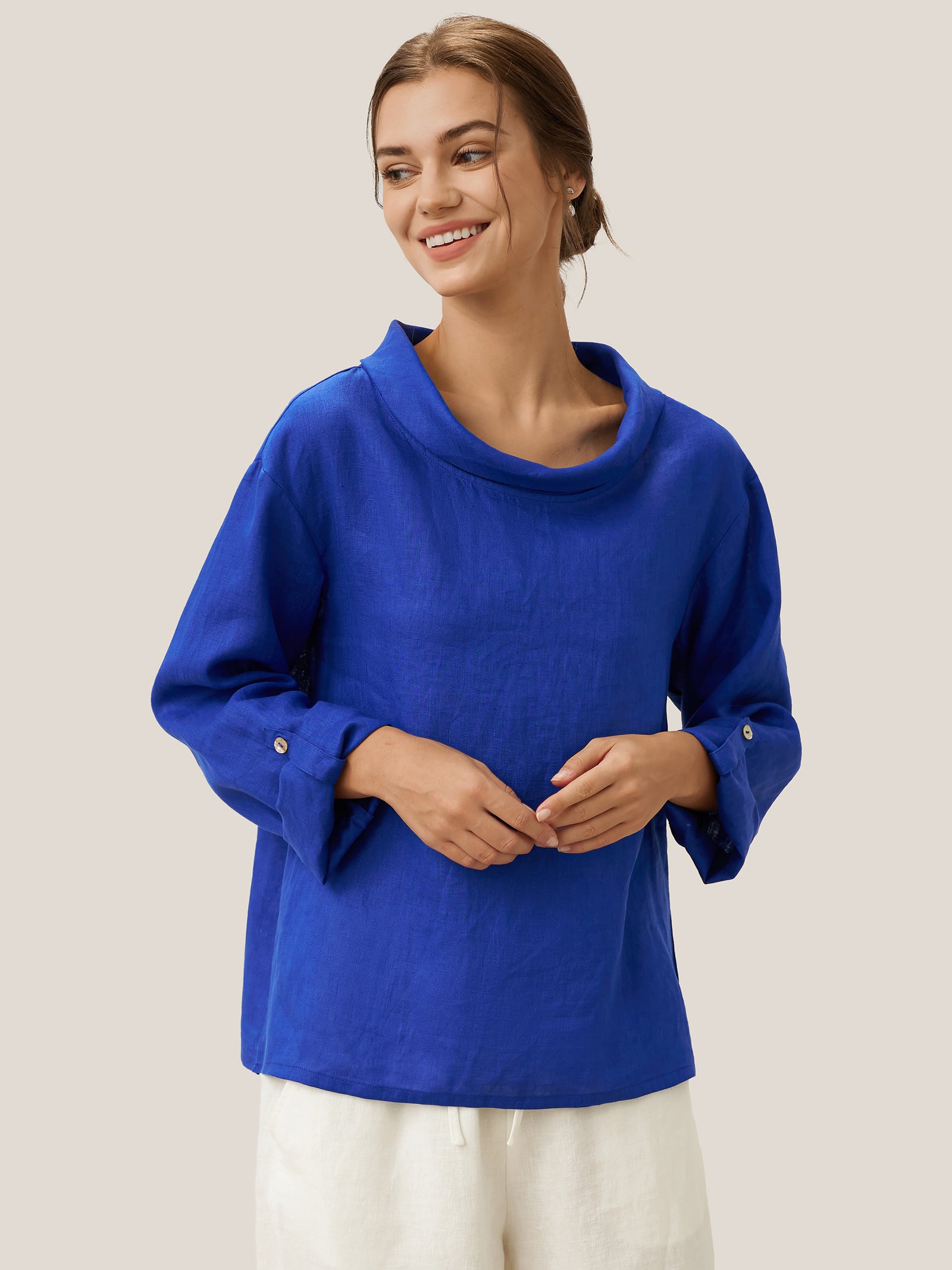 100% Linen Draped Neck Top HOLLIS