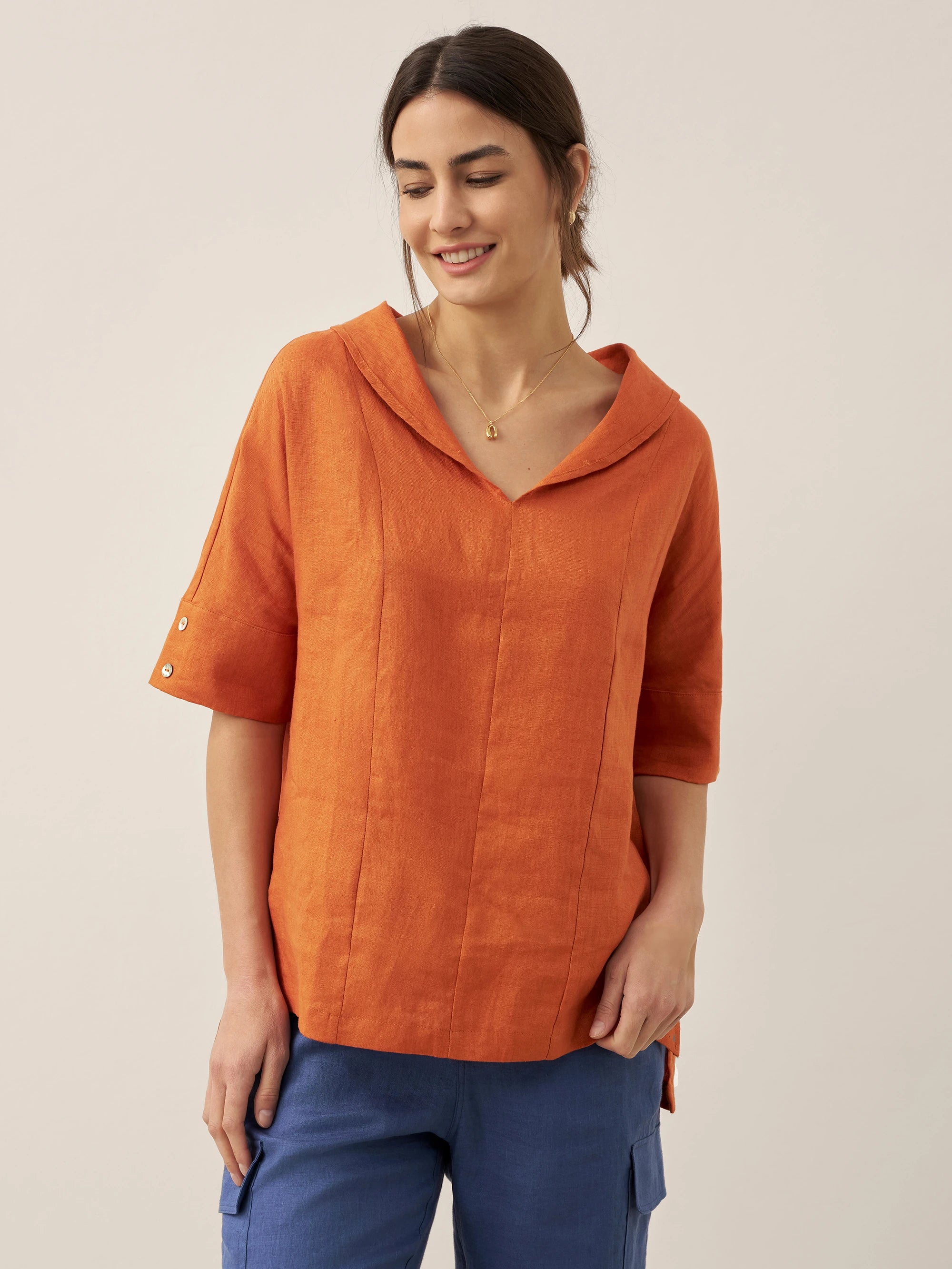 100% Linen V-Neck Short Sleeve Shirt SIERRA