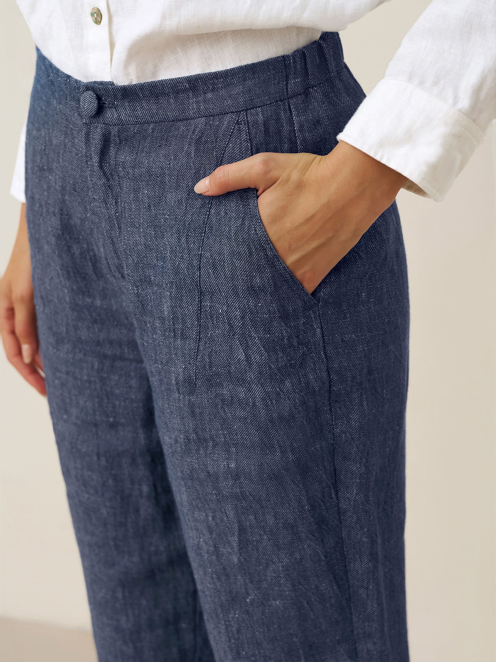 100% Linen Denim Texture Tapered Pants LAYLA