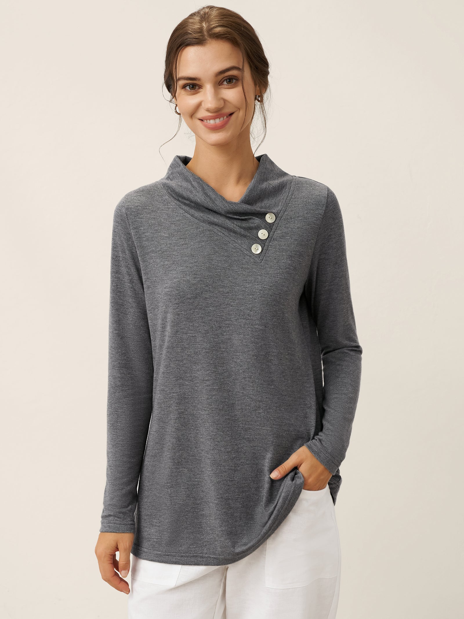 Asymmetric Cowl Neck Stretch Top TATIANA