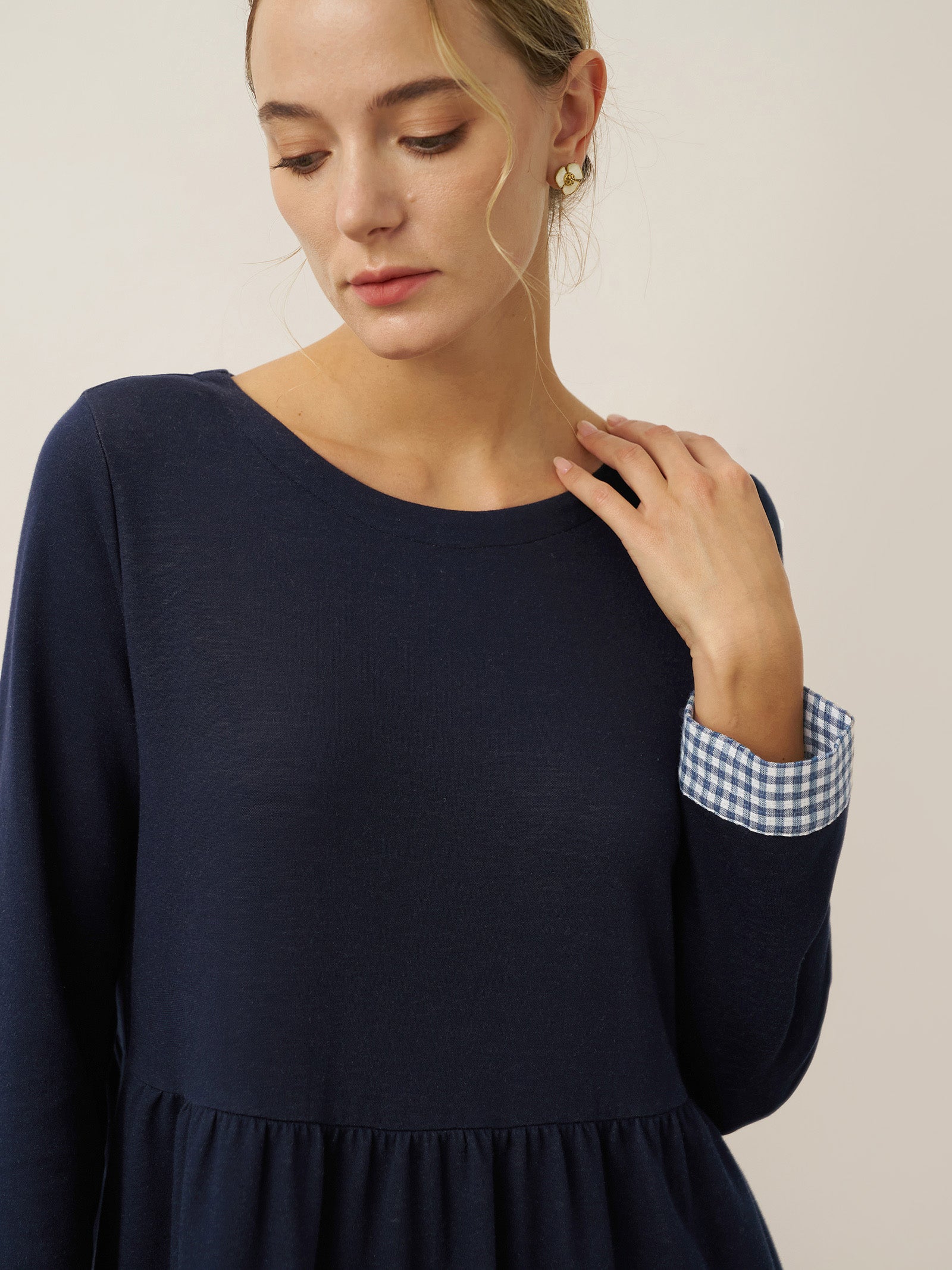 Cotton Patchwork Cuff Crew Neck Casual Maxi Dress SCARLETT