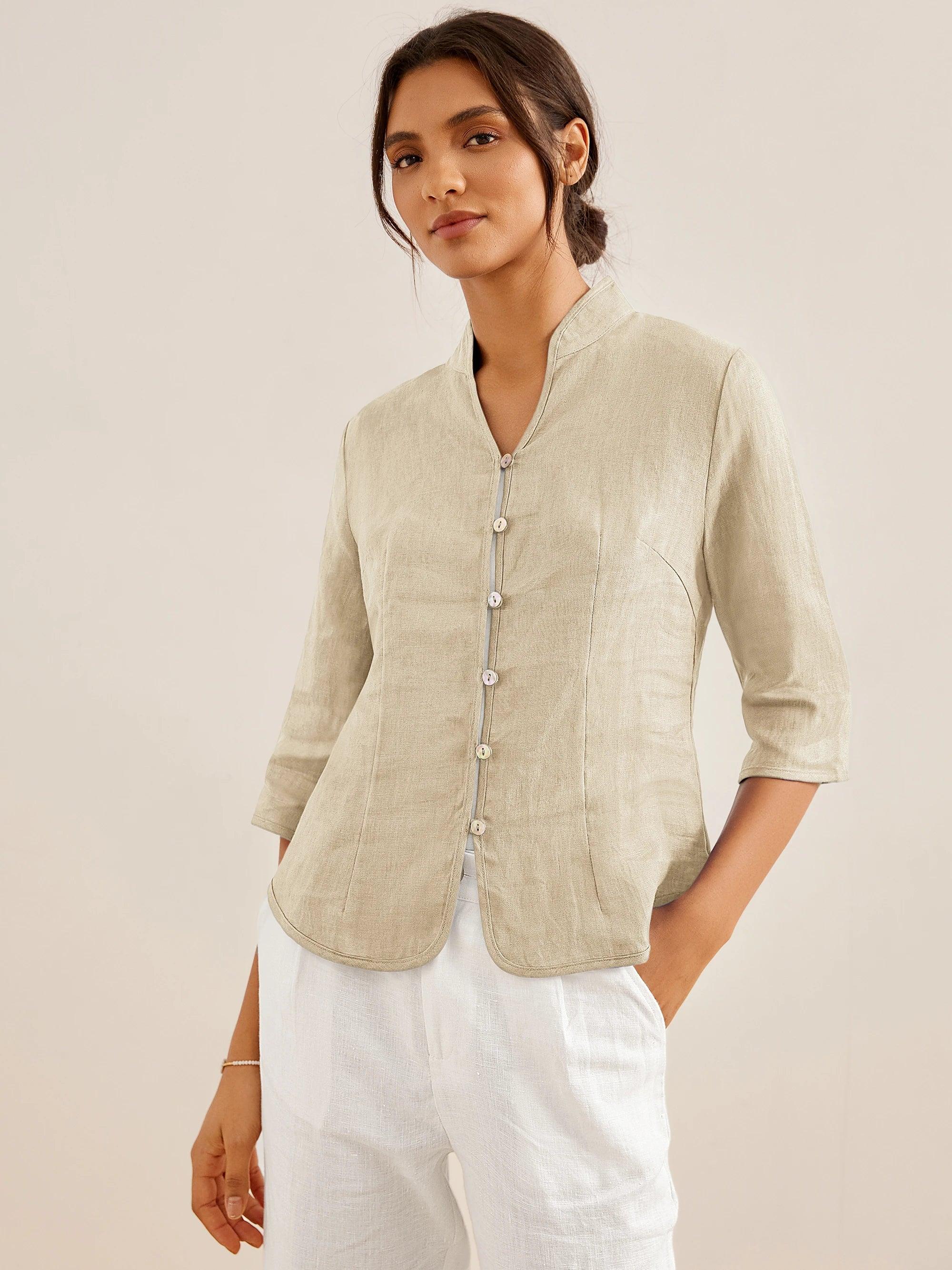 100% Linen Hand Button Fitted Jacket AMELIA