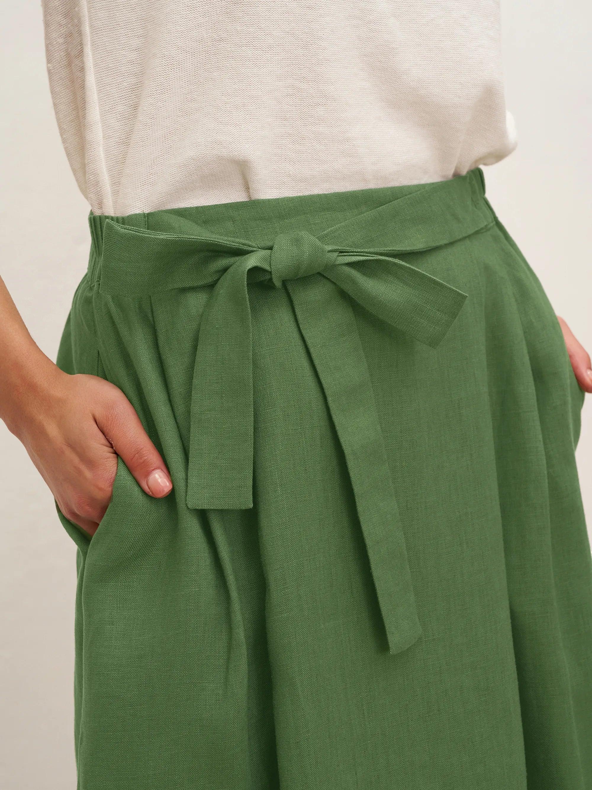 100% Linen A-Line Waist-Tied Skirt LENA