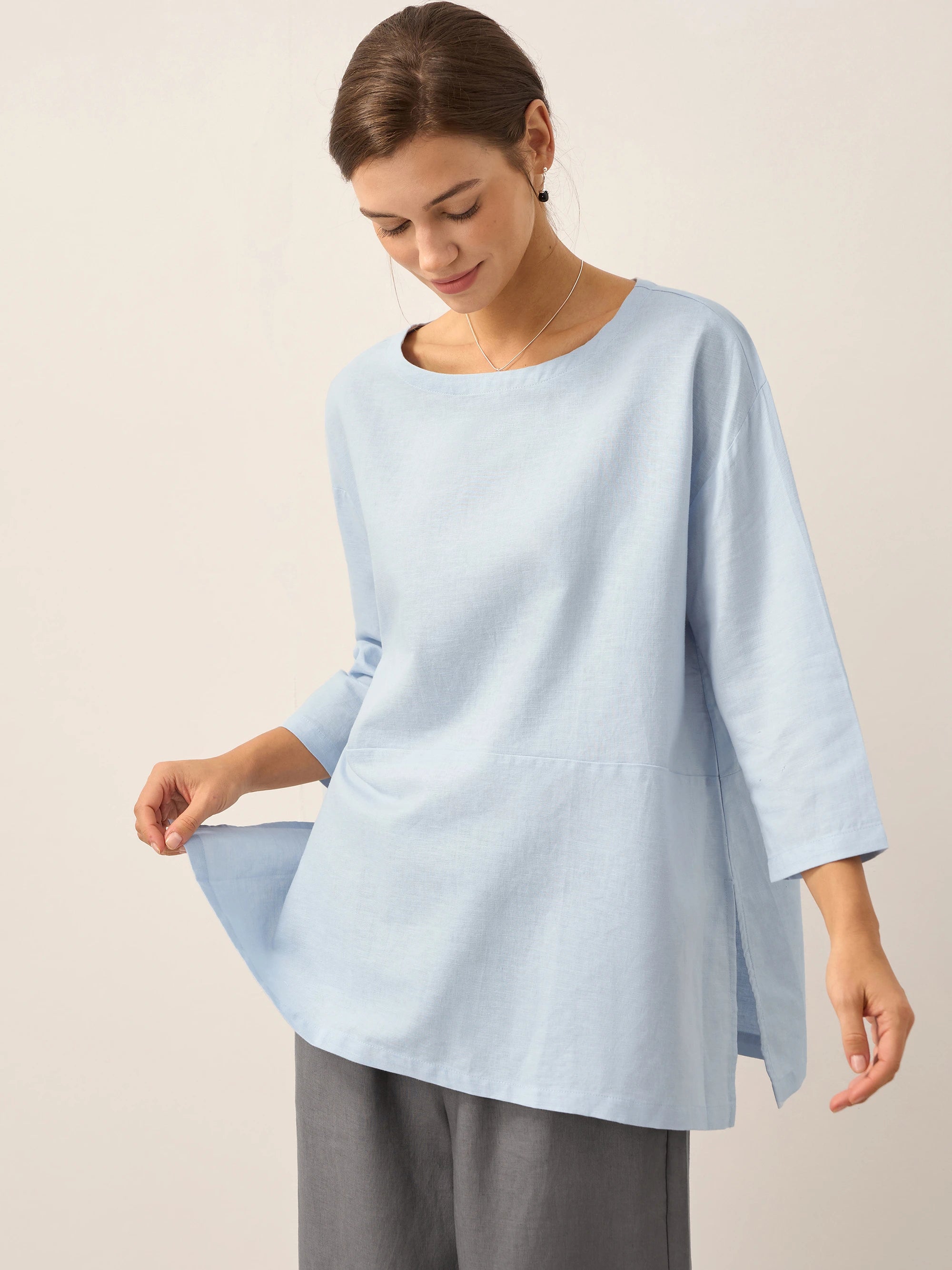 Linen White Boat Neck Oversized Top AVA