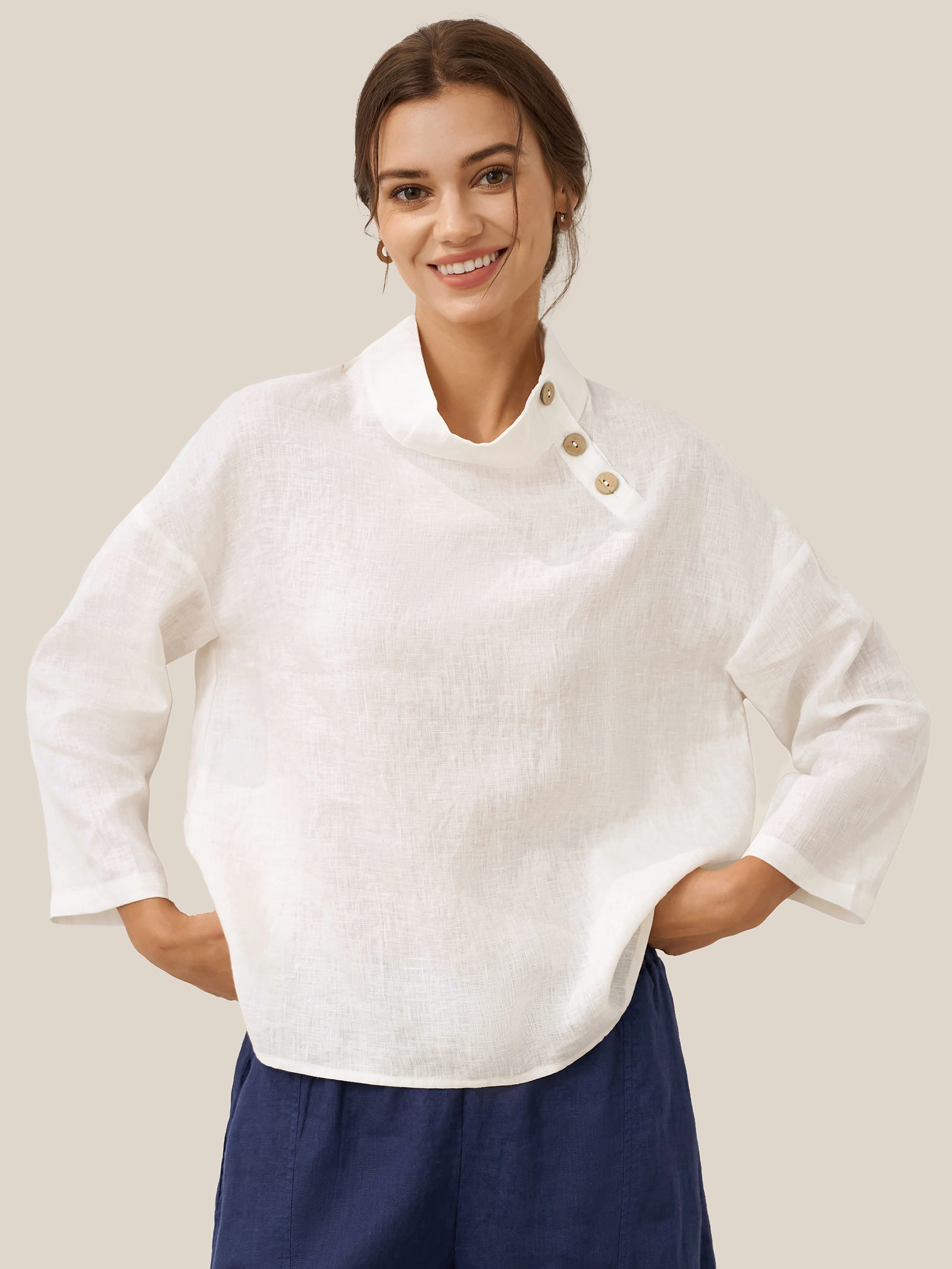 100% Linen Classic Side Neck Top CORA