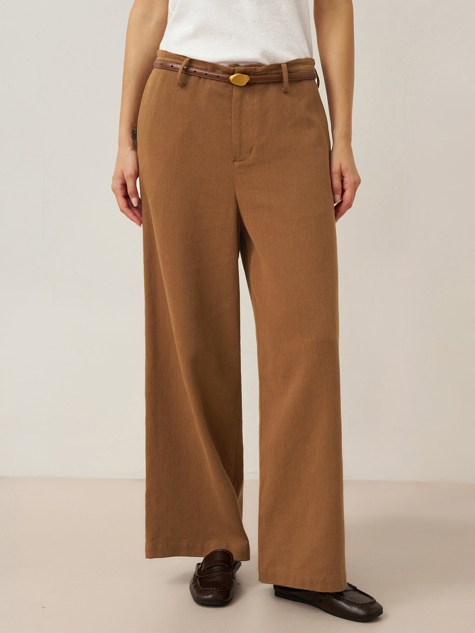 Tencel Linen Drawstring Straight Leg Pants RACHEL