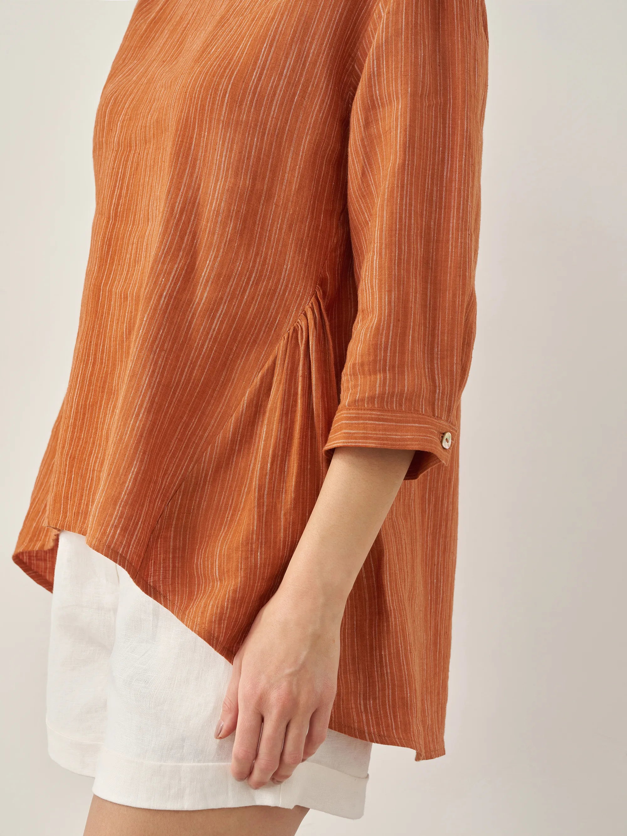 100% Linen Round Neck Artistic Stripe Top FLORENCE