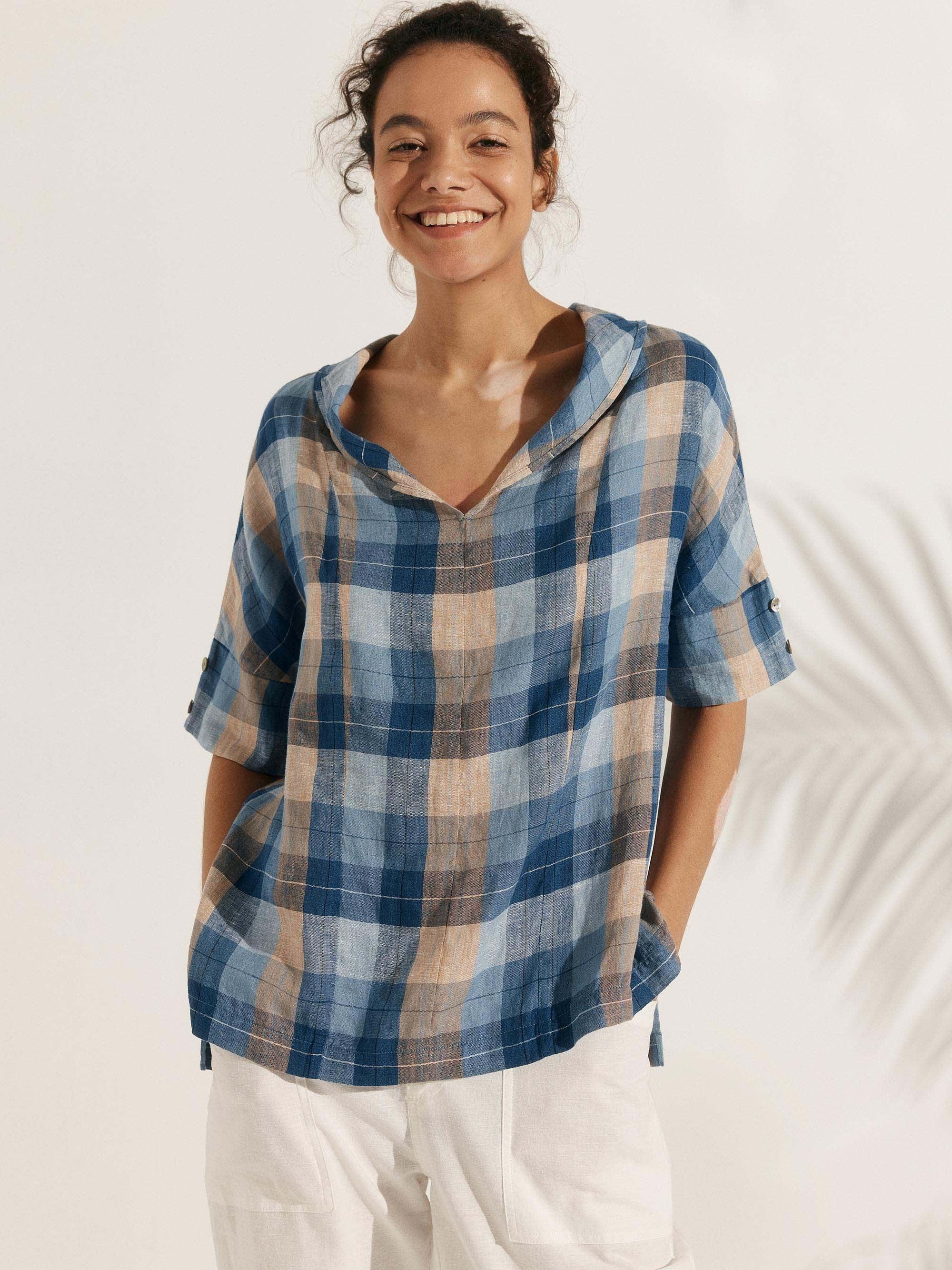 100% Linen V-Neck Short Sleeve Shirt SIERRA