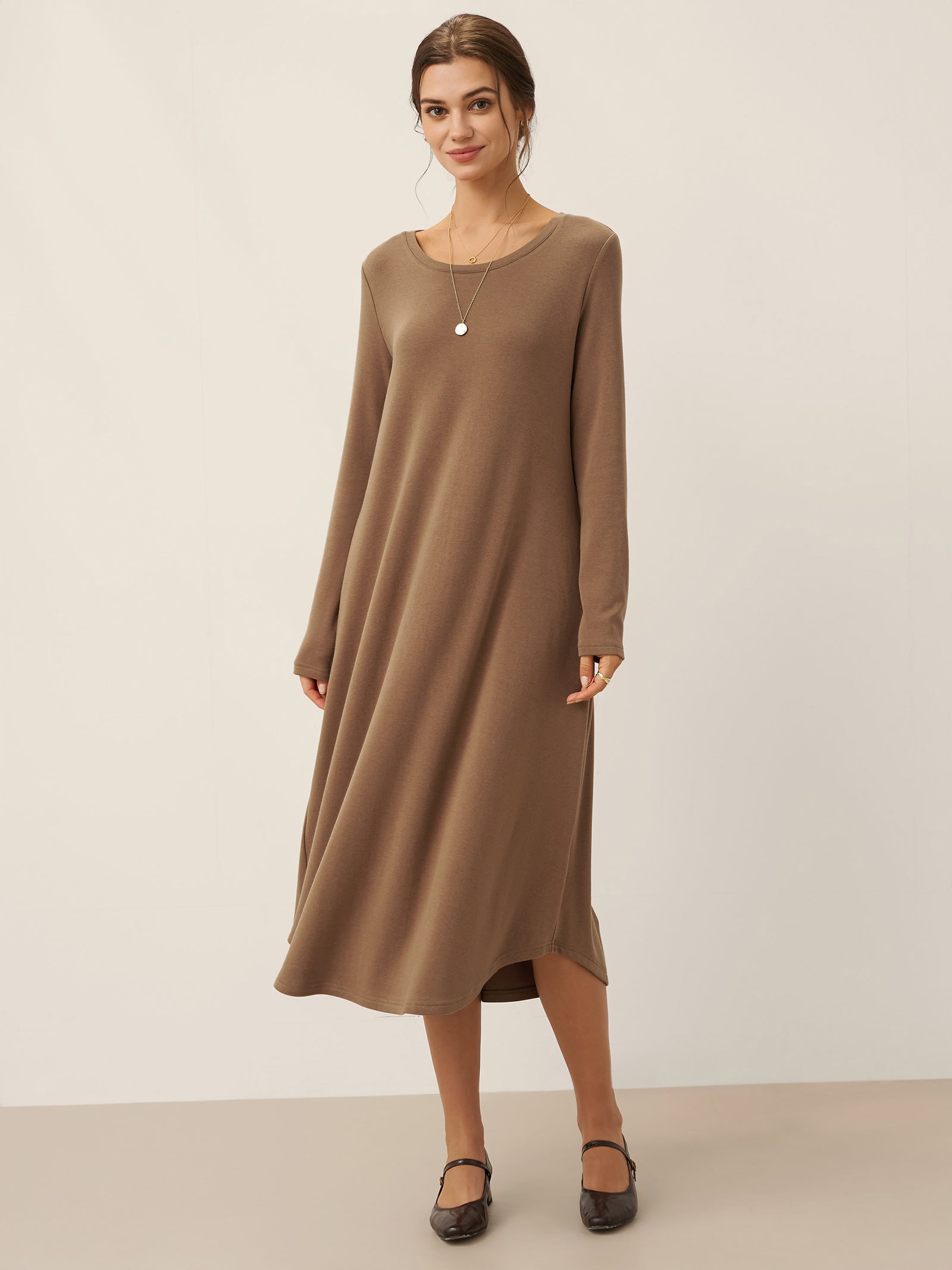 A-Line Curved Hem Stretch Maxi Dress KAYLA