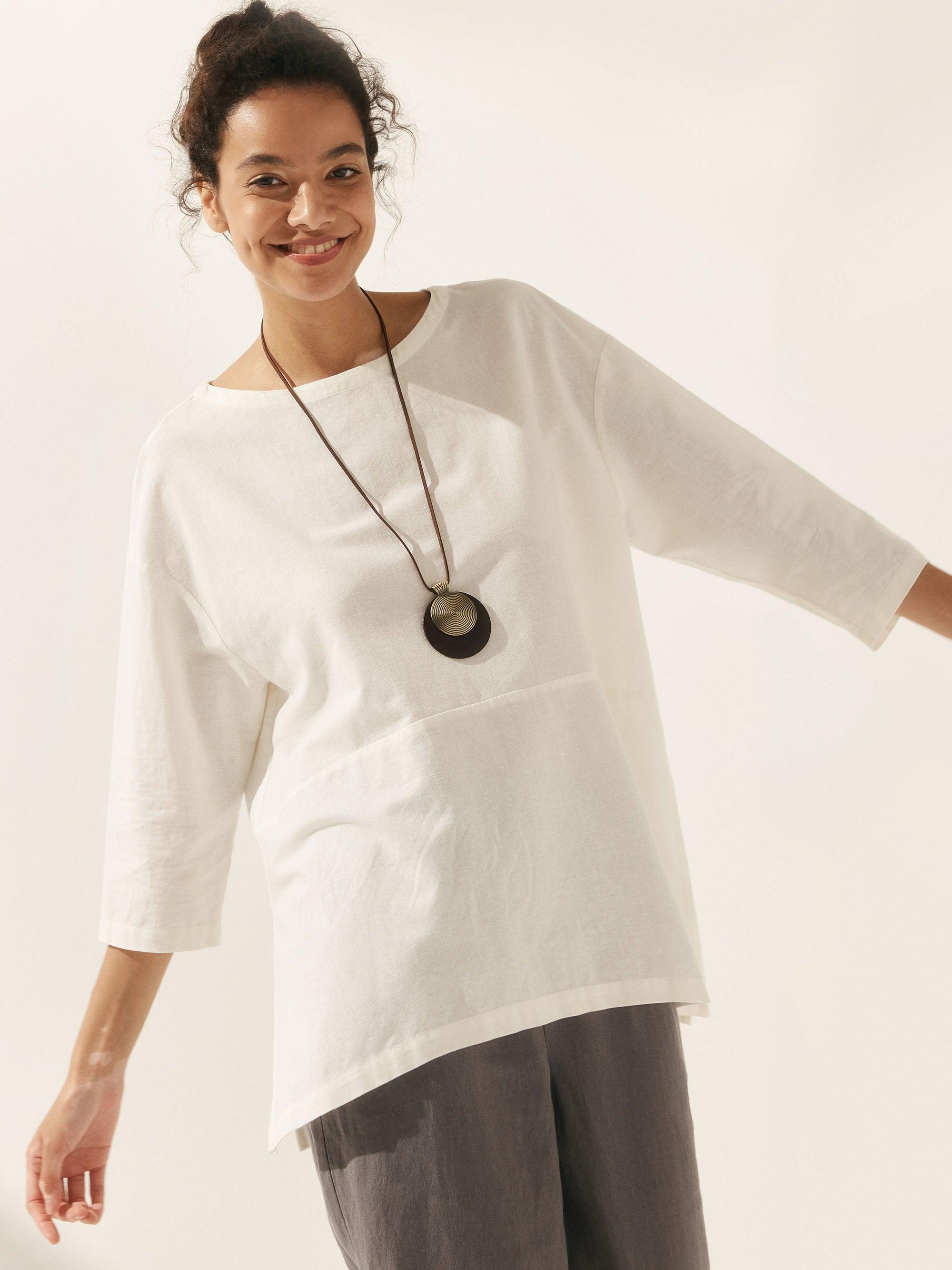 Linen White Boat Neck Oversized Top AVA
