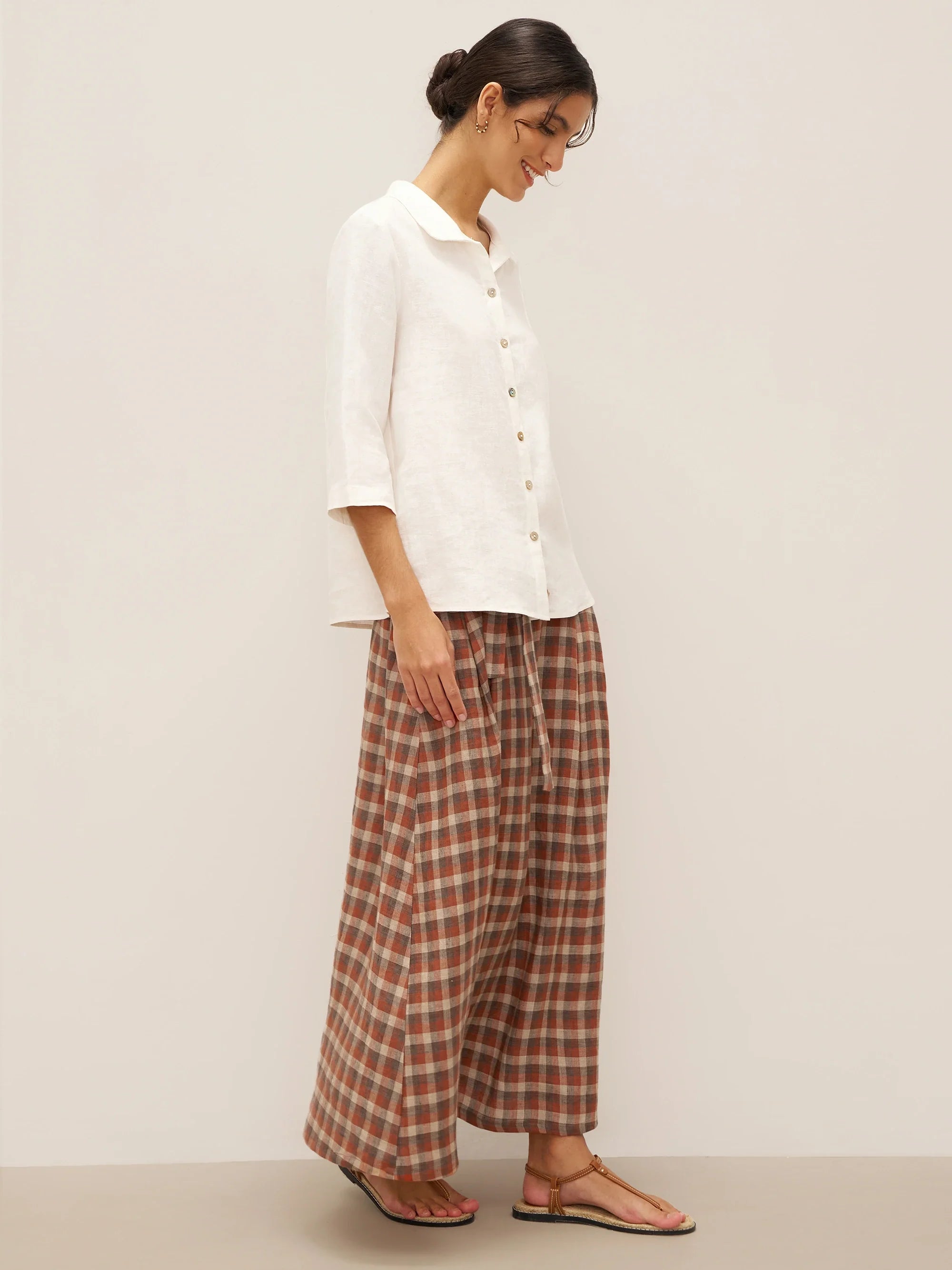 100% Linen Peter Pan Collar 3/4 Sleeve Shirt ASTRID