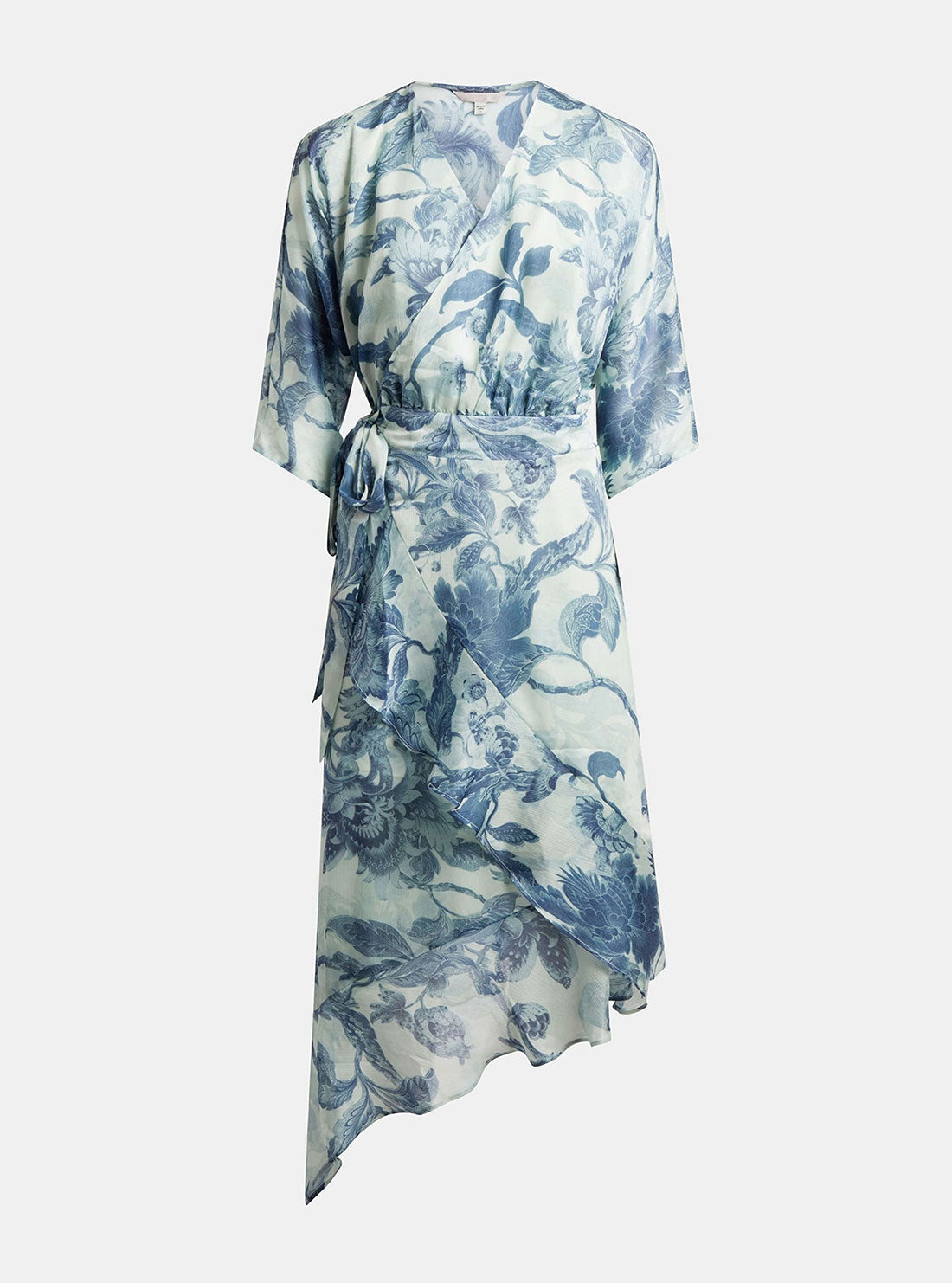Eco Porcelain Floral Print Ensley Wrap Midi Dress