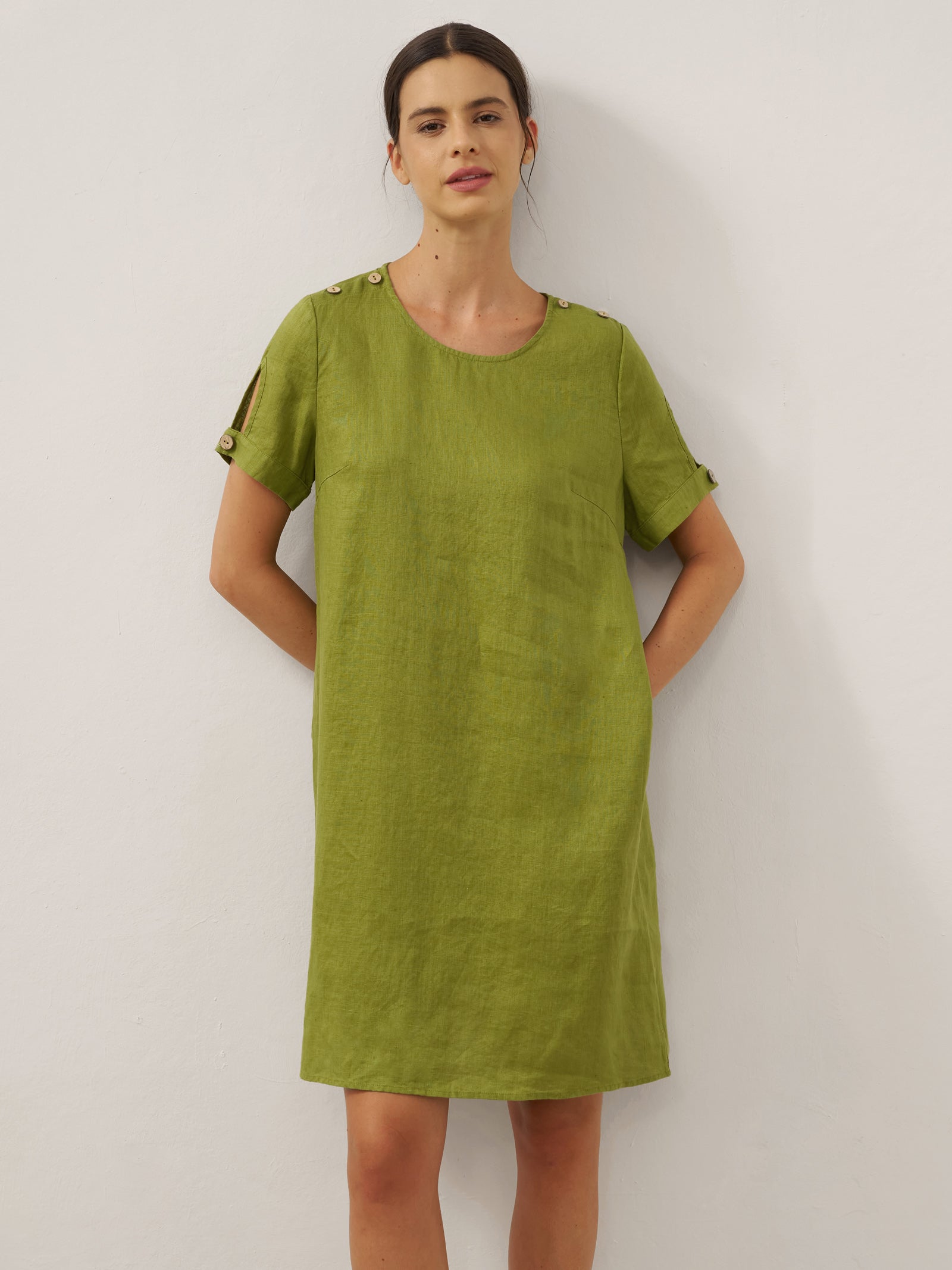 100% Linen Eyelet Short Sleeve Mini Dress LIA