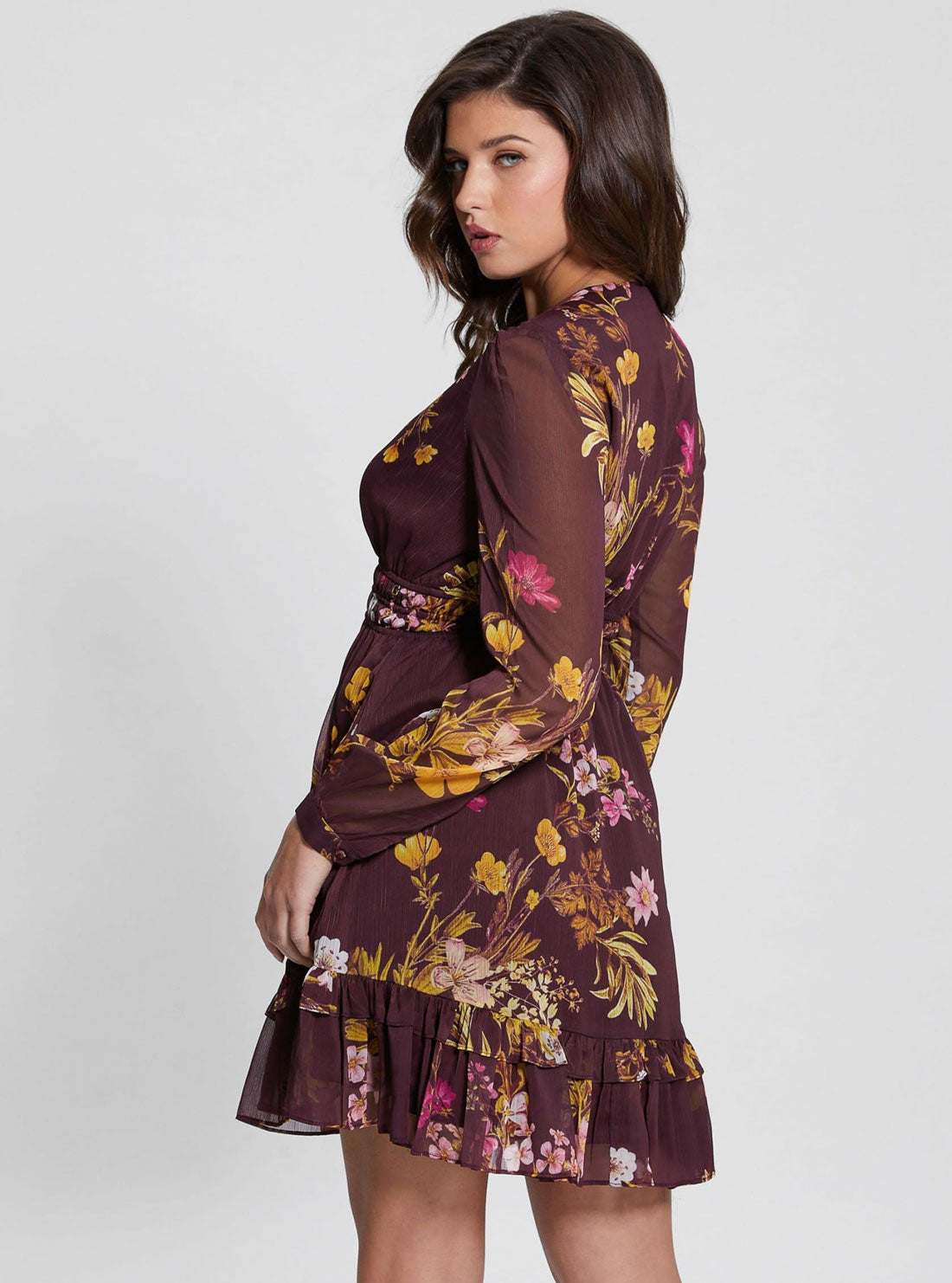 Eco Maroon Floral Brigida Mini Dress