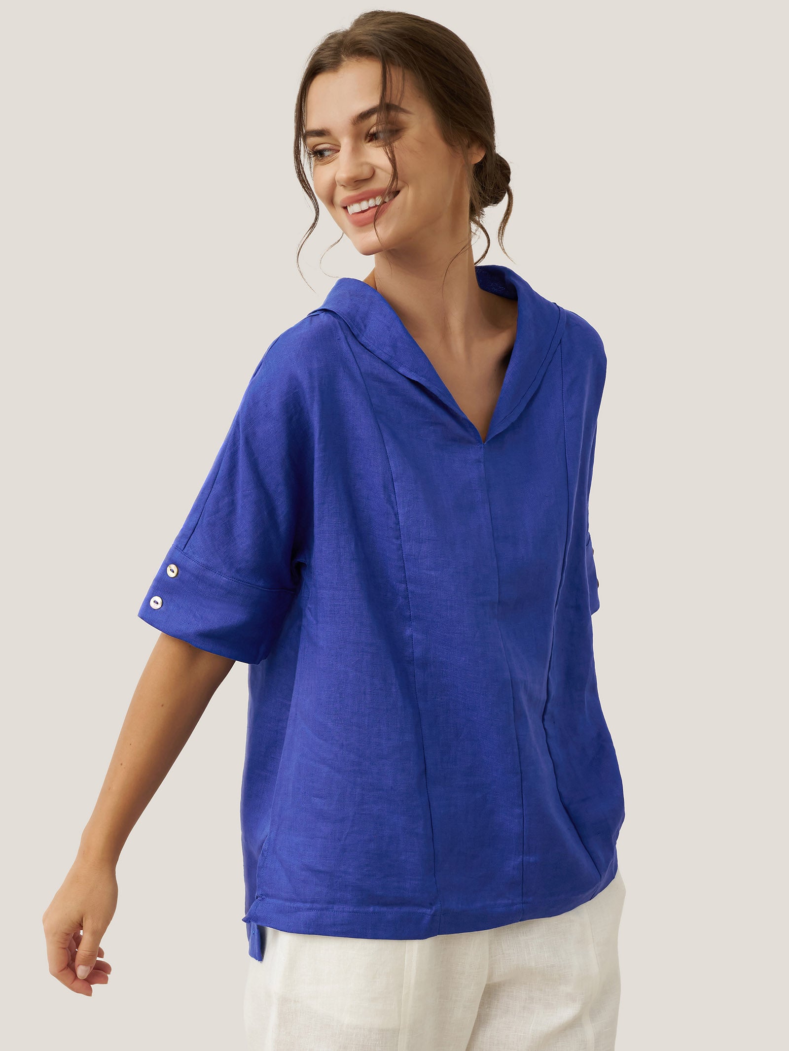 100% Linen V-Neck Short Sleeve Shirt SIERRA