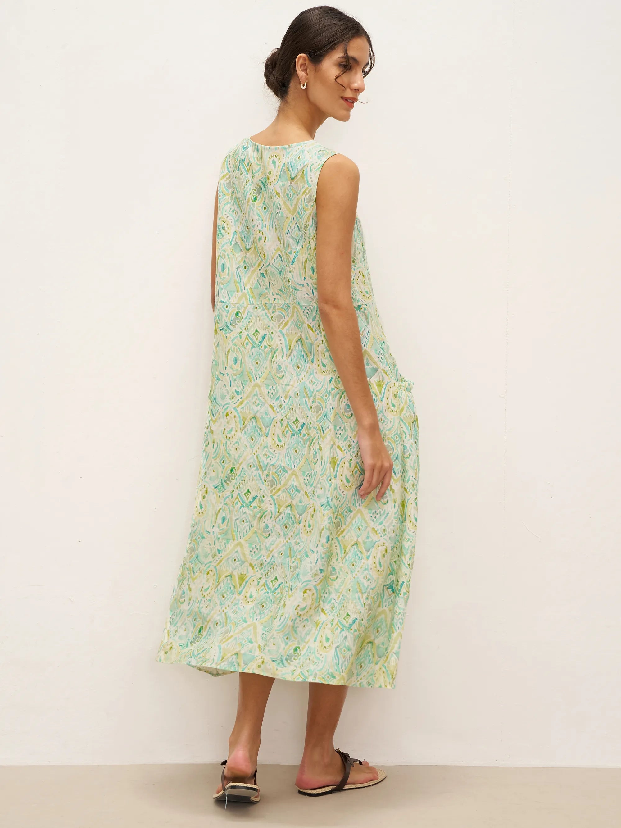 100% Linen Floral Swing Beach Tank Dress LORRAINE