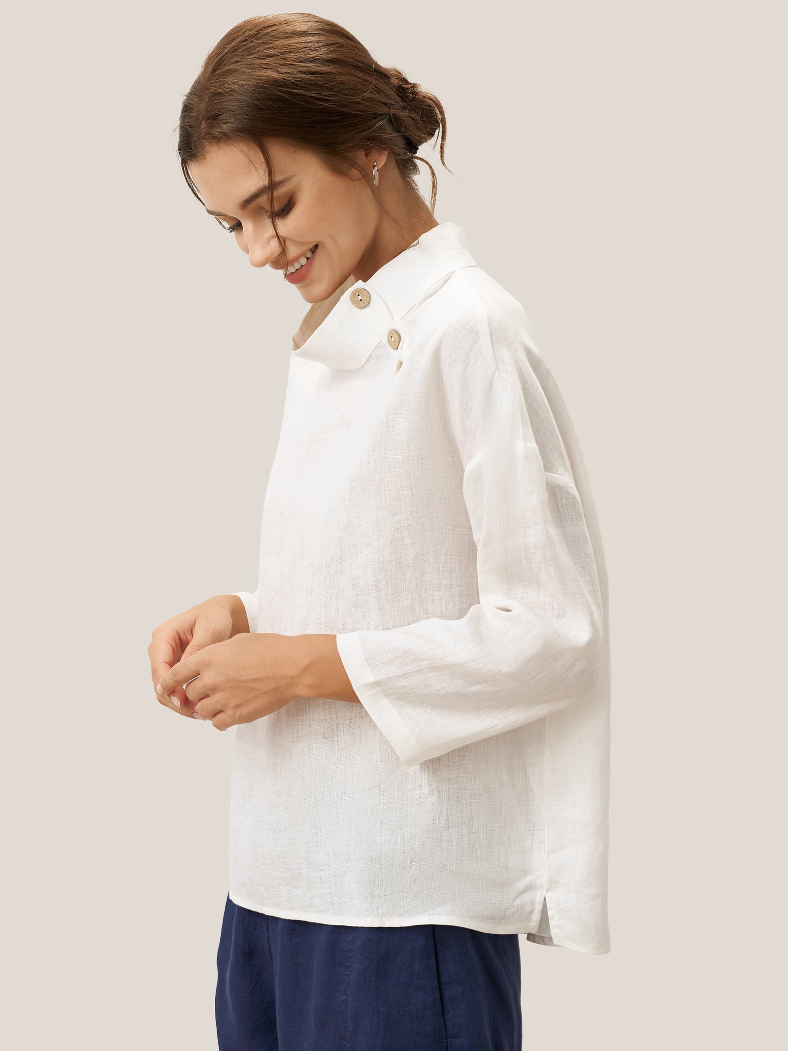 100% Linen Classic Side Neck Top CORA