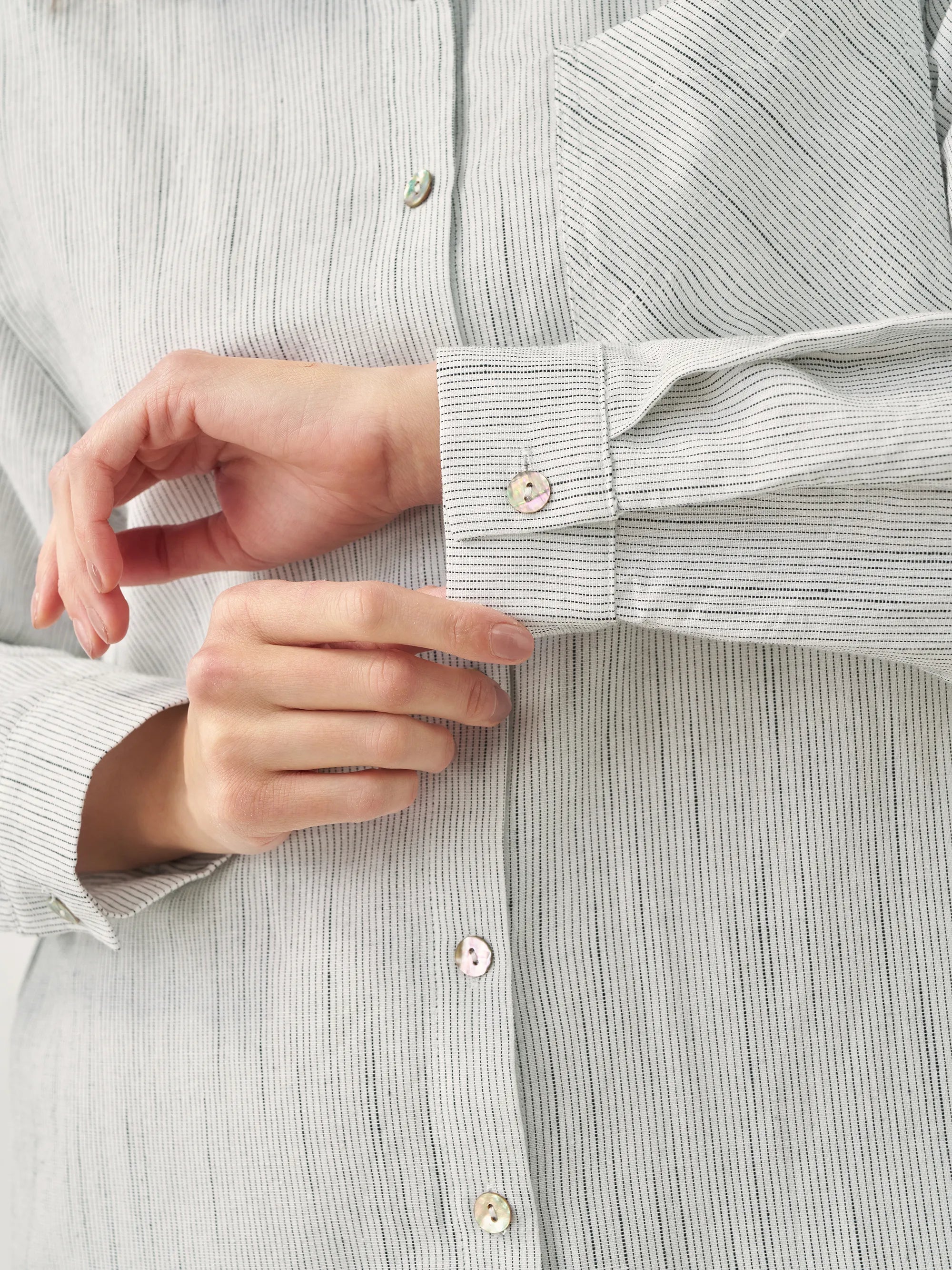 Linen Button-Front Artistic Stripe Shirt Dress JULIA