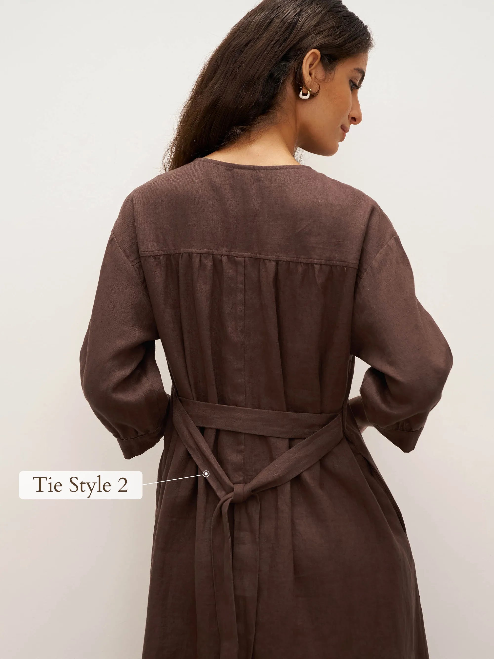 100% Linen Button Detail Midi Dress with Detachable Belt EIRA