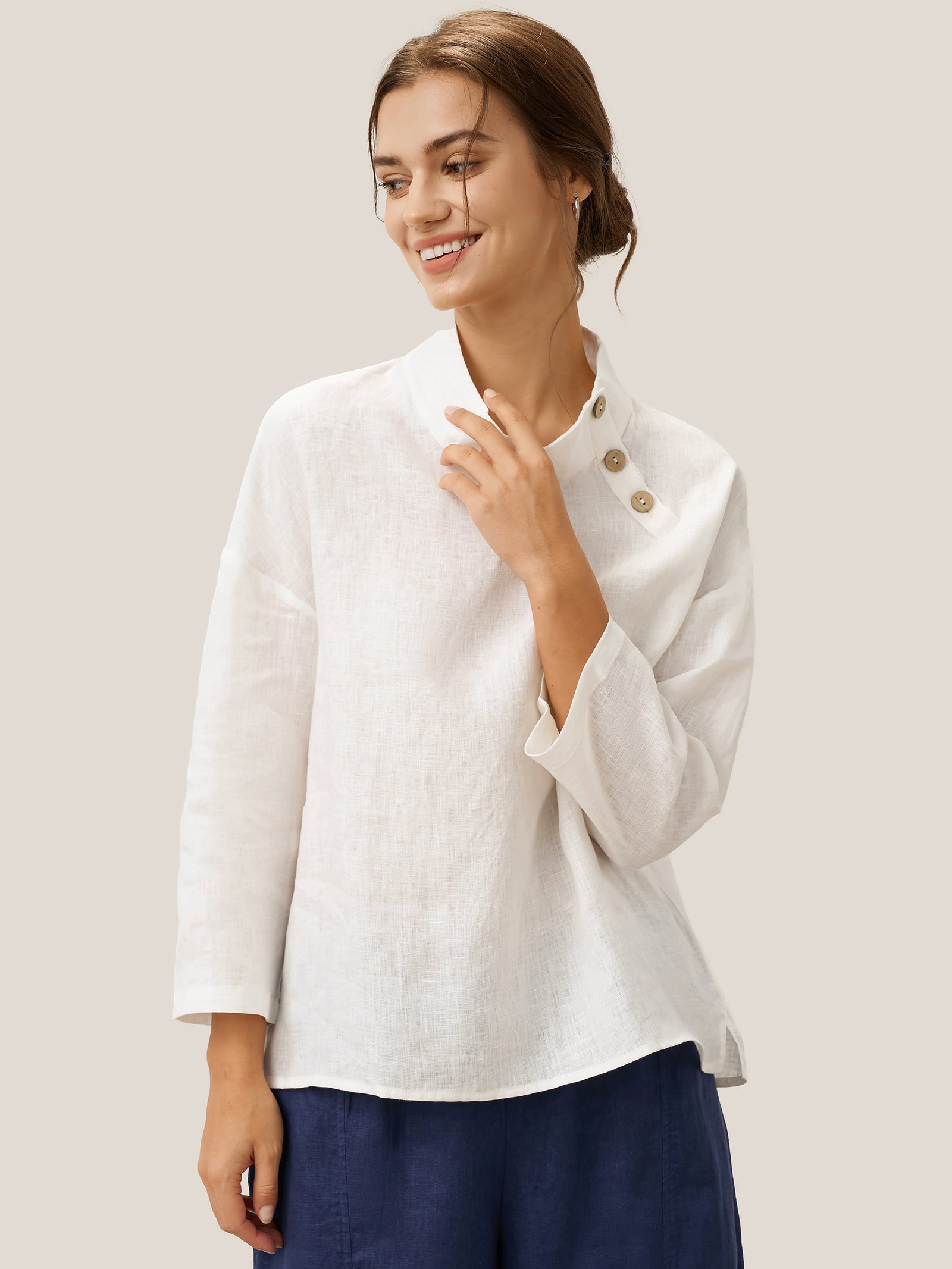 100% Linen Classic Side Neck Top CORA