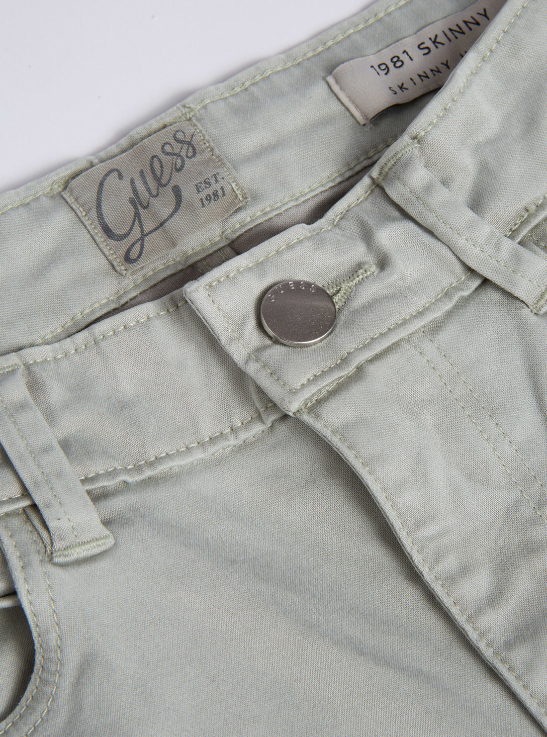 High-Rise 1981 Satin Skinny Denim Jeans In Light Khaki