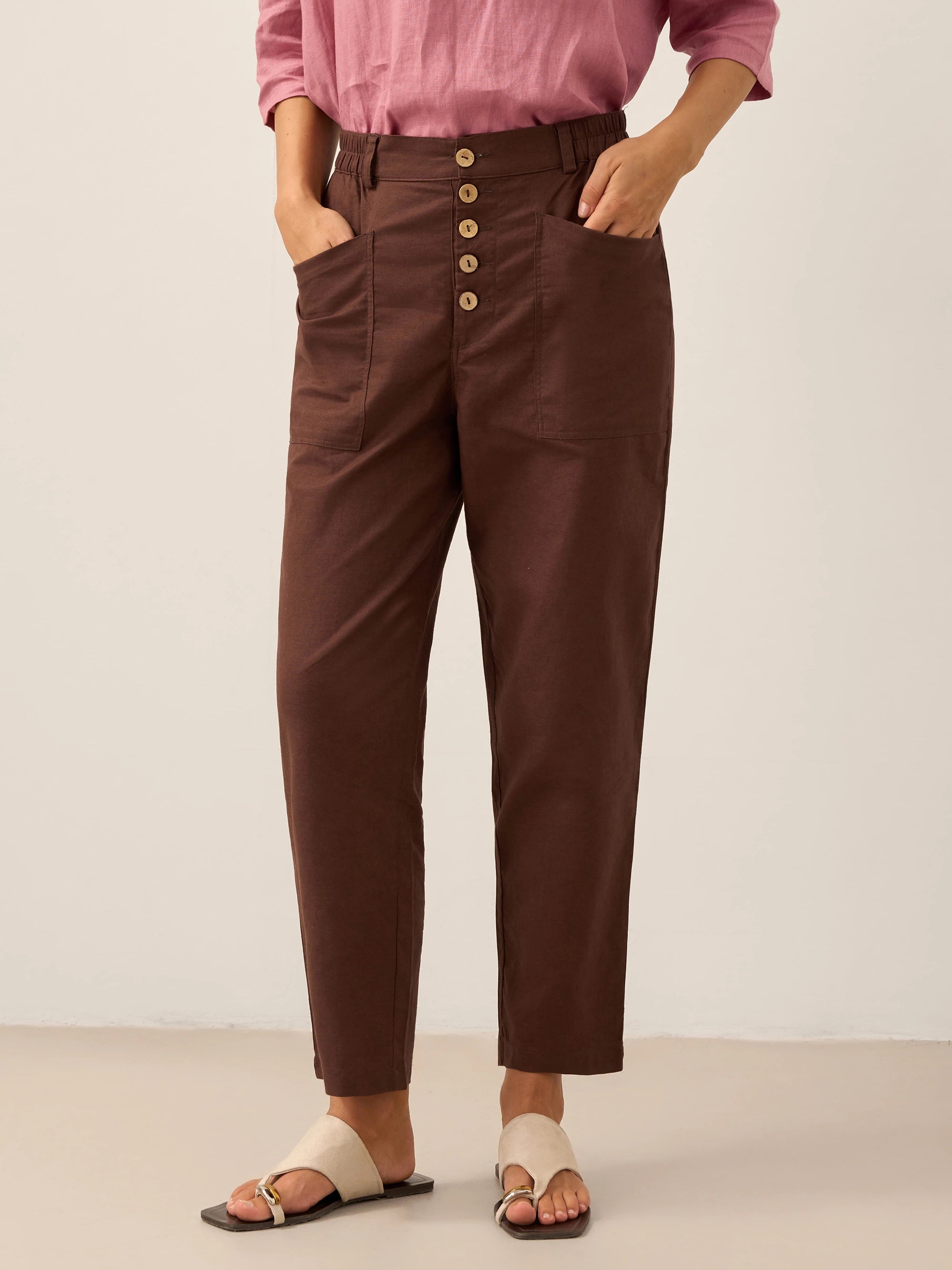 Linen Simple Button Fly Trousers HEIDI