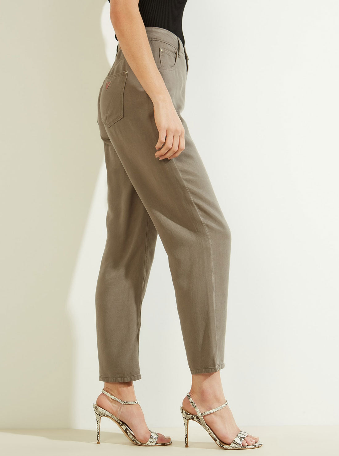 Eco High-Rise Straight Leg Denim Mom Jeans in Green Khaki