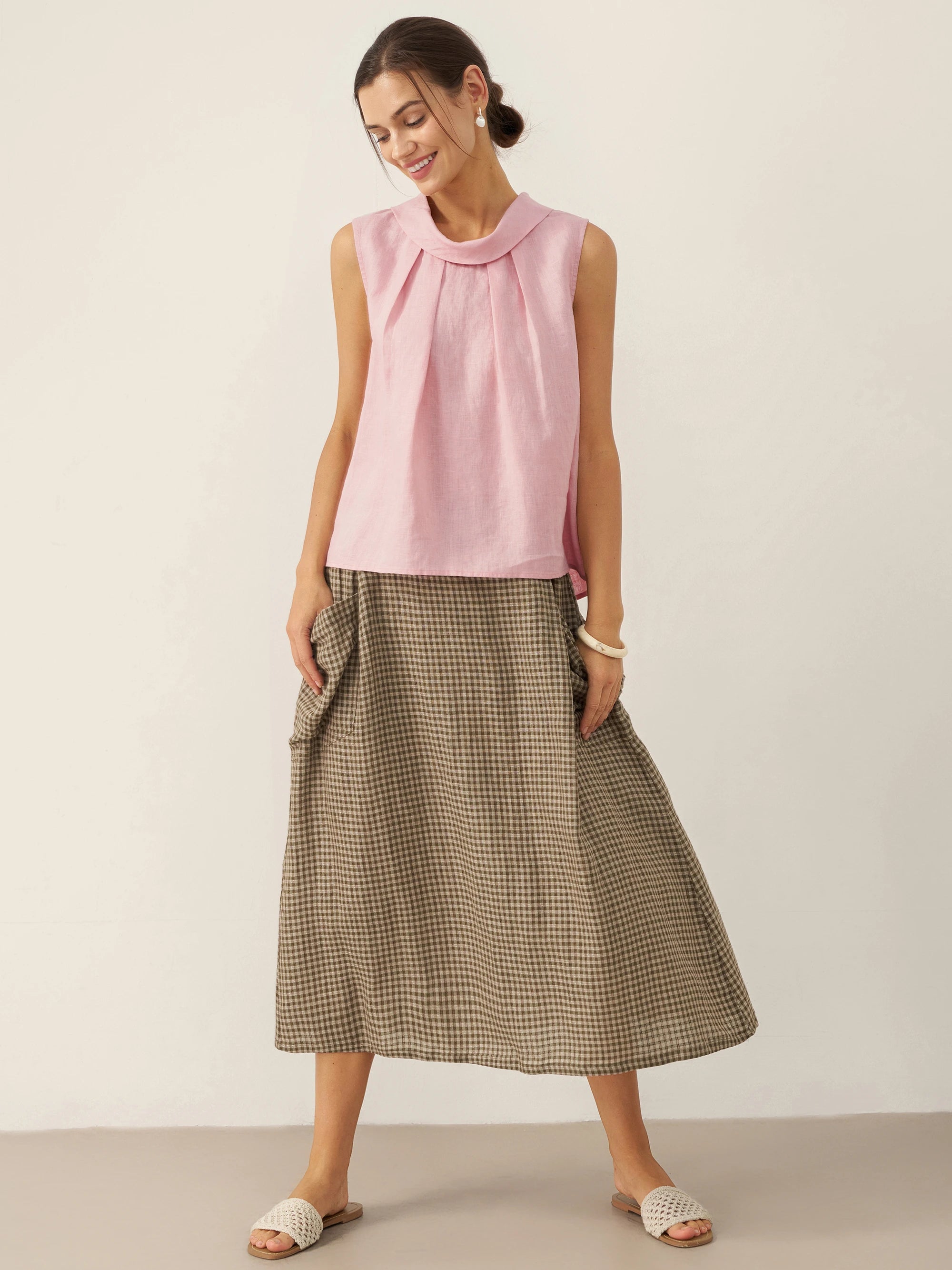 100% Linen Structured Collar Sleeveless Blouse BLAIR