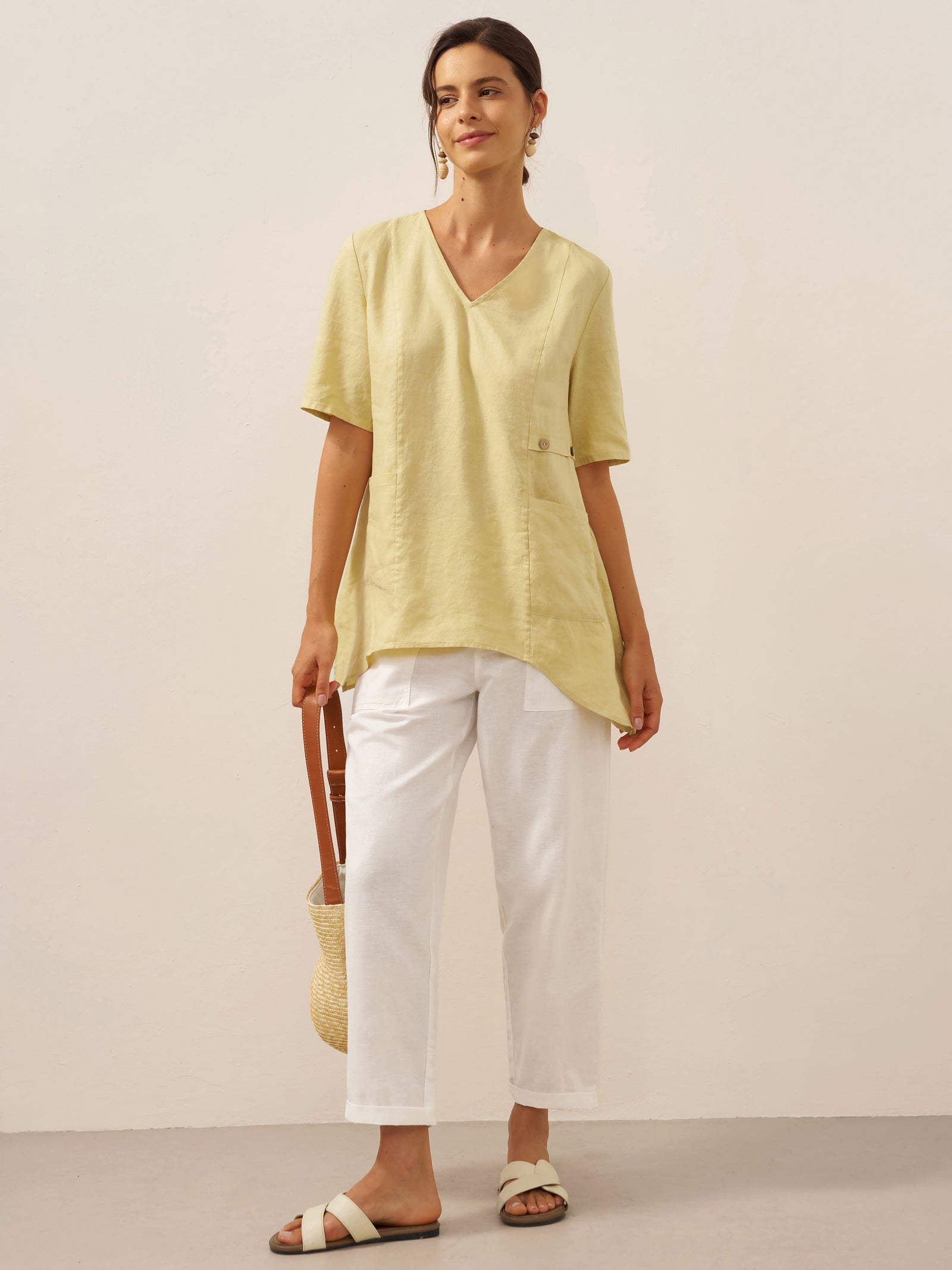 100% Linen Asymmetric Hem Long Top ISLA