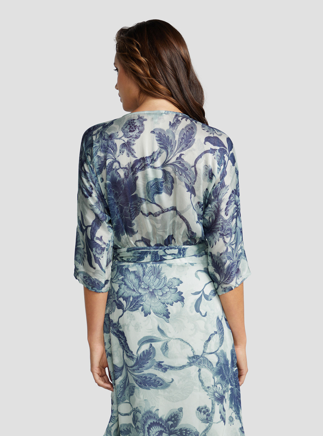 Eco Porcelain Floral Print Ensley Wrap Midi Dress