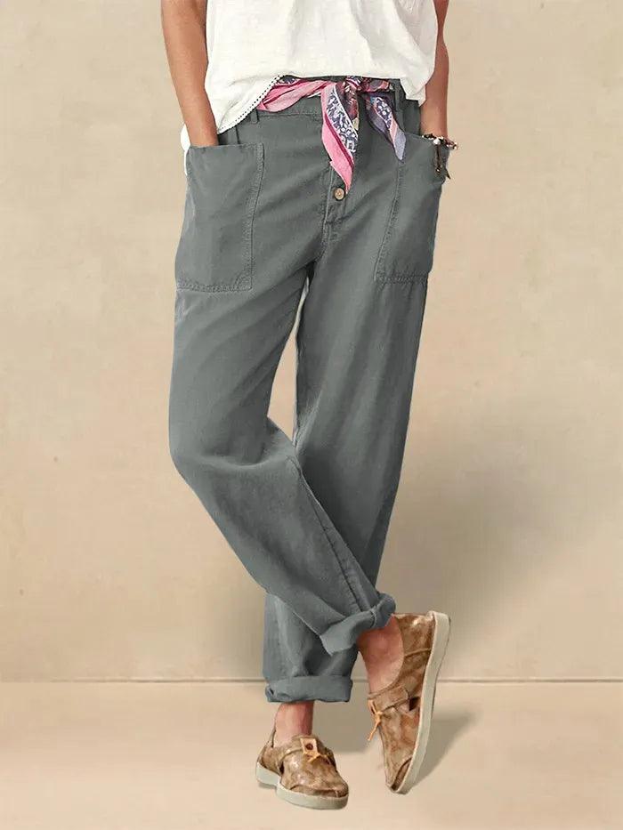 Linen Simple Button Fly Trousers HEIDI