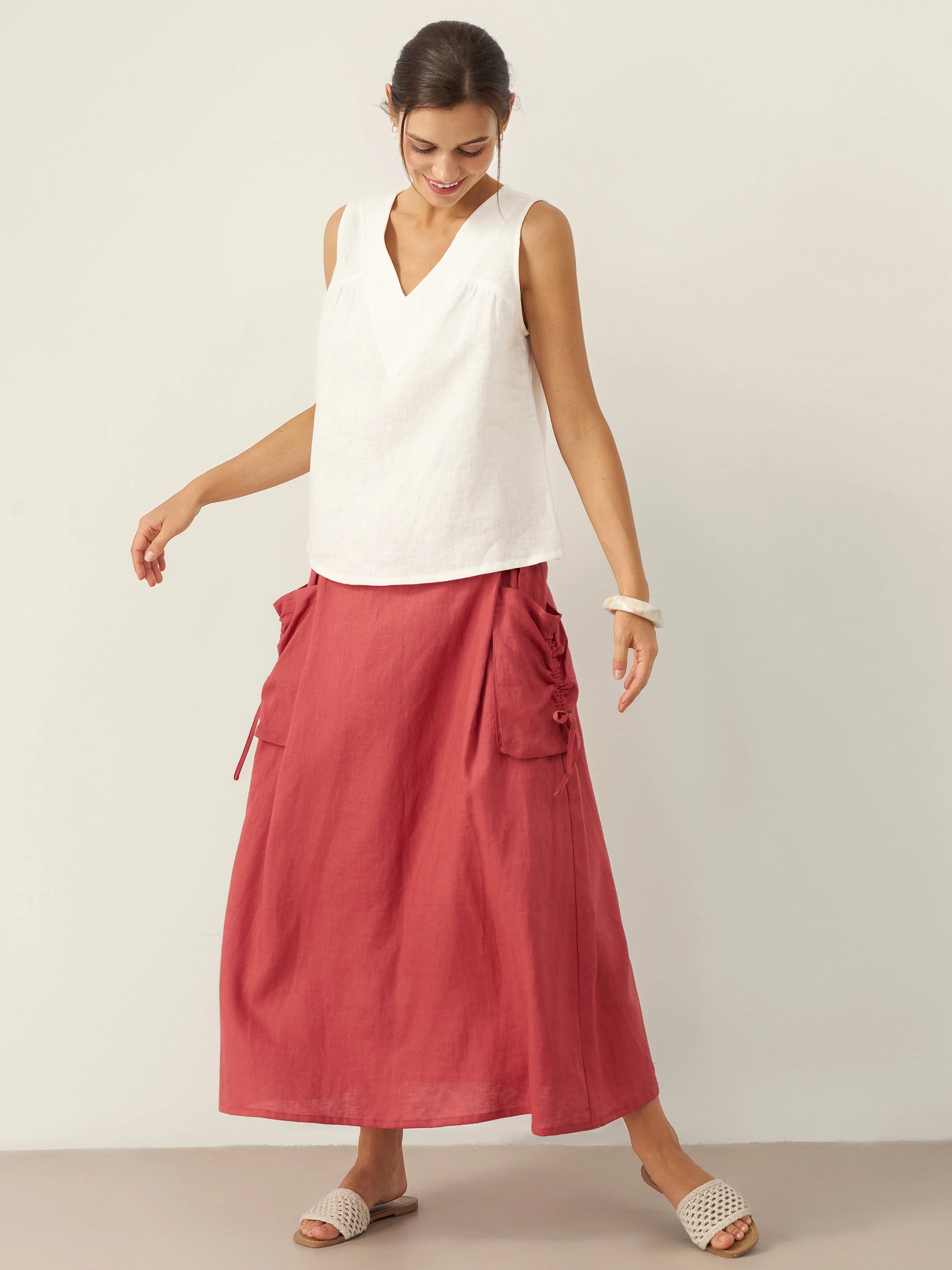 100% Linen Drawstring Pocket Skirt TESS