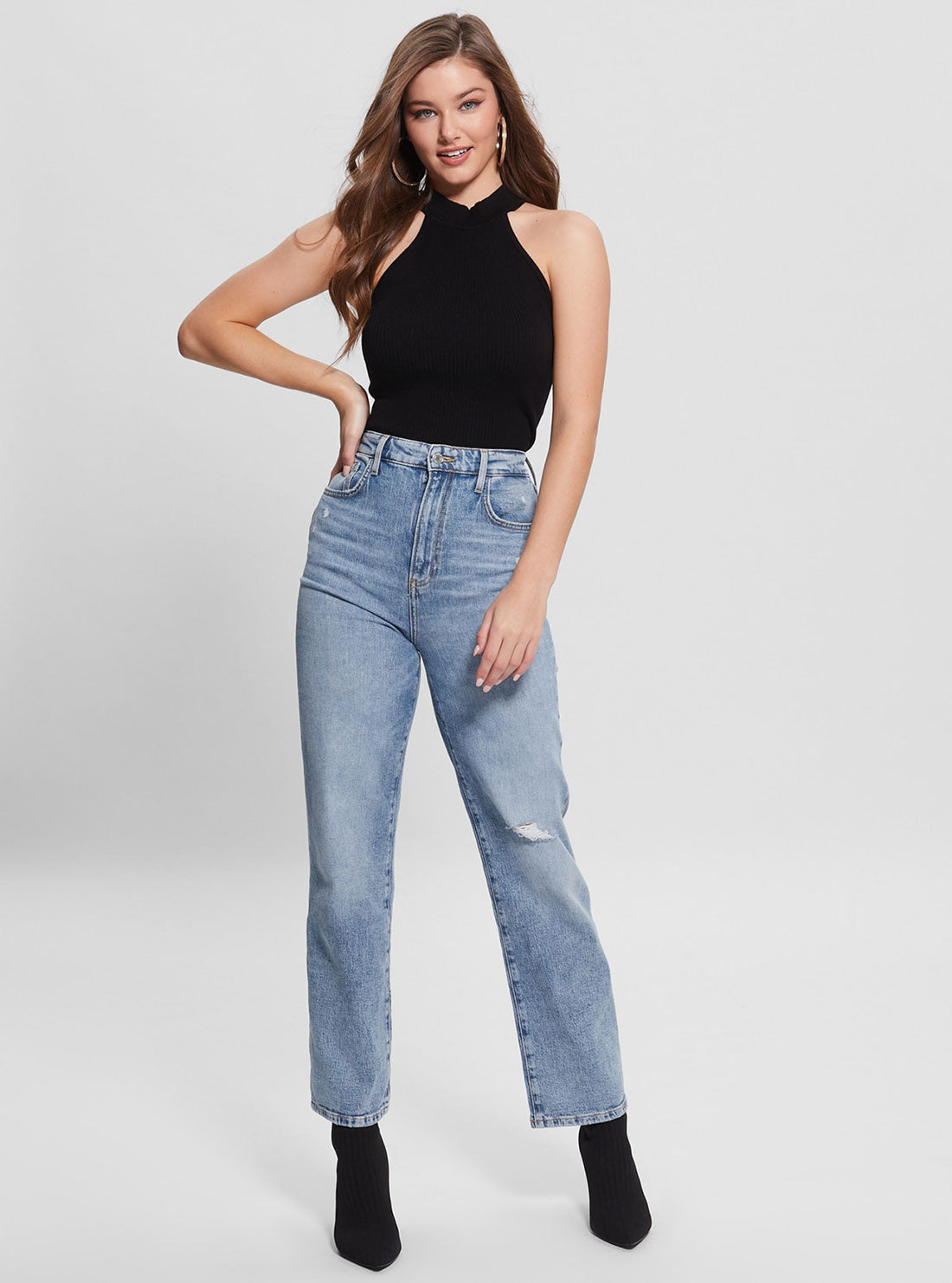 Eco High-Rise Melrose Wide Leg Denim Jeans In Target Blue Wash