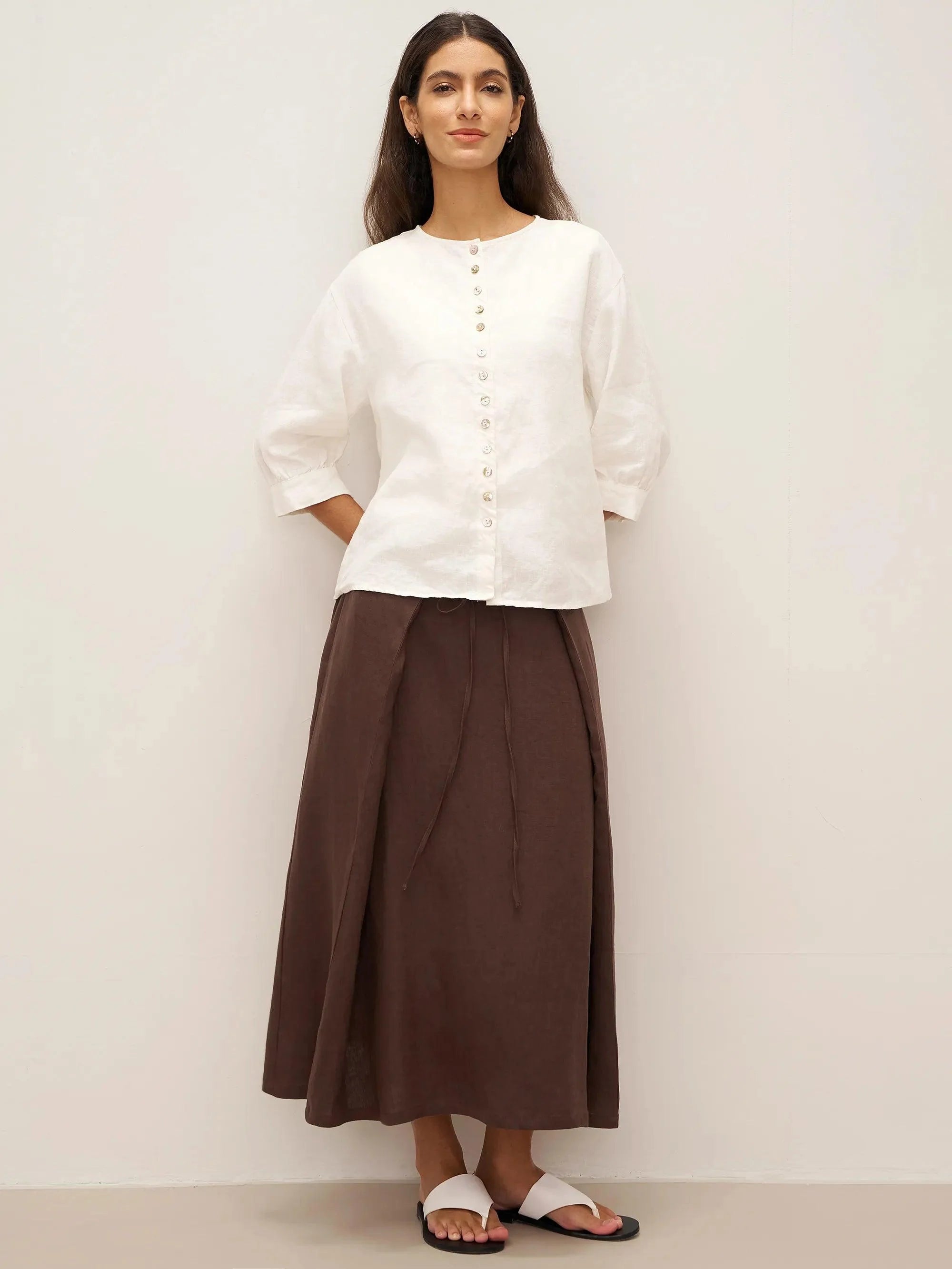 100% Linen Button-Front Drop Shoulder Shirt EASTER