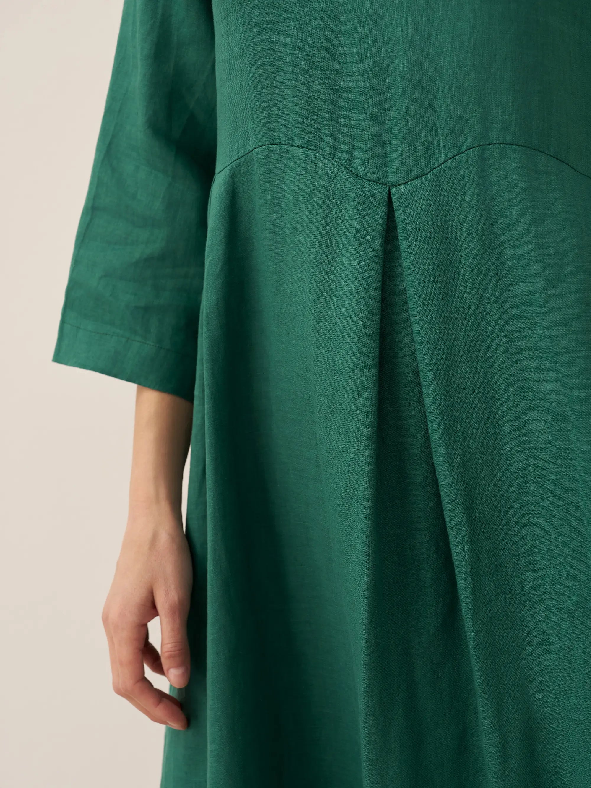 100% Linen Bateau Neck Pleated Maxi Dress