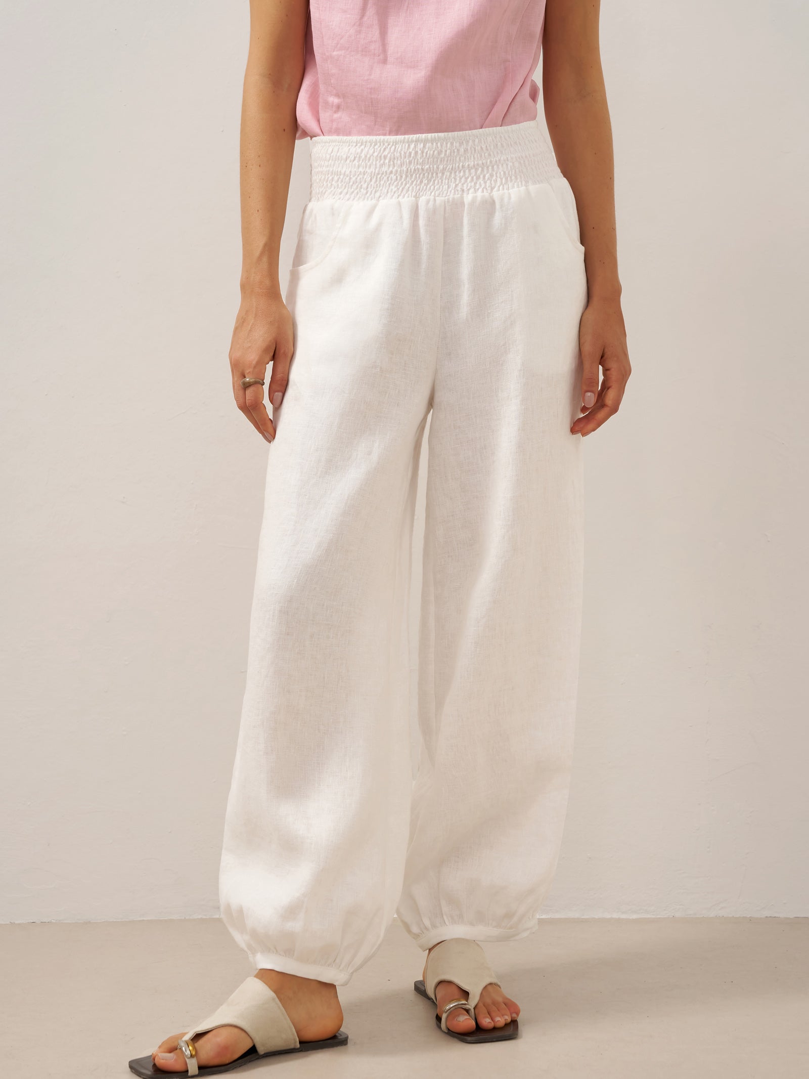 100% Linen Broad Elastic Waistband Pants TALIA
