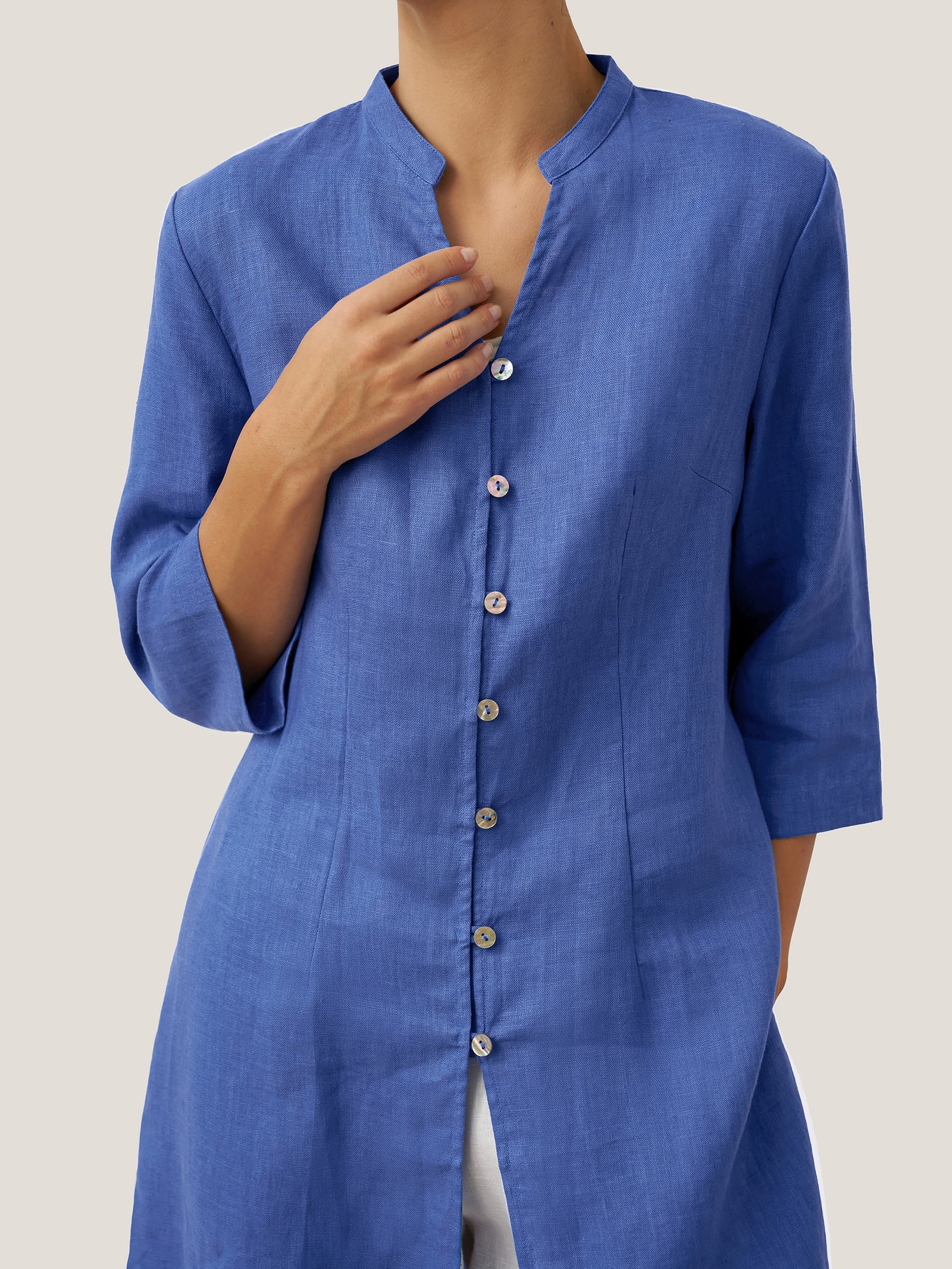 100% Linen Hand Button Long Top DILLON